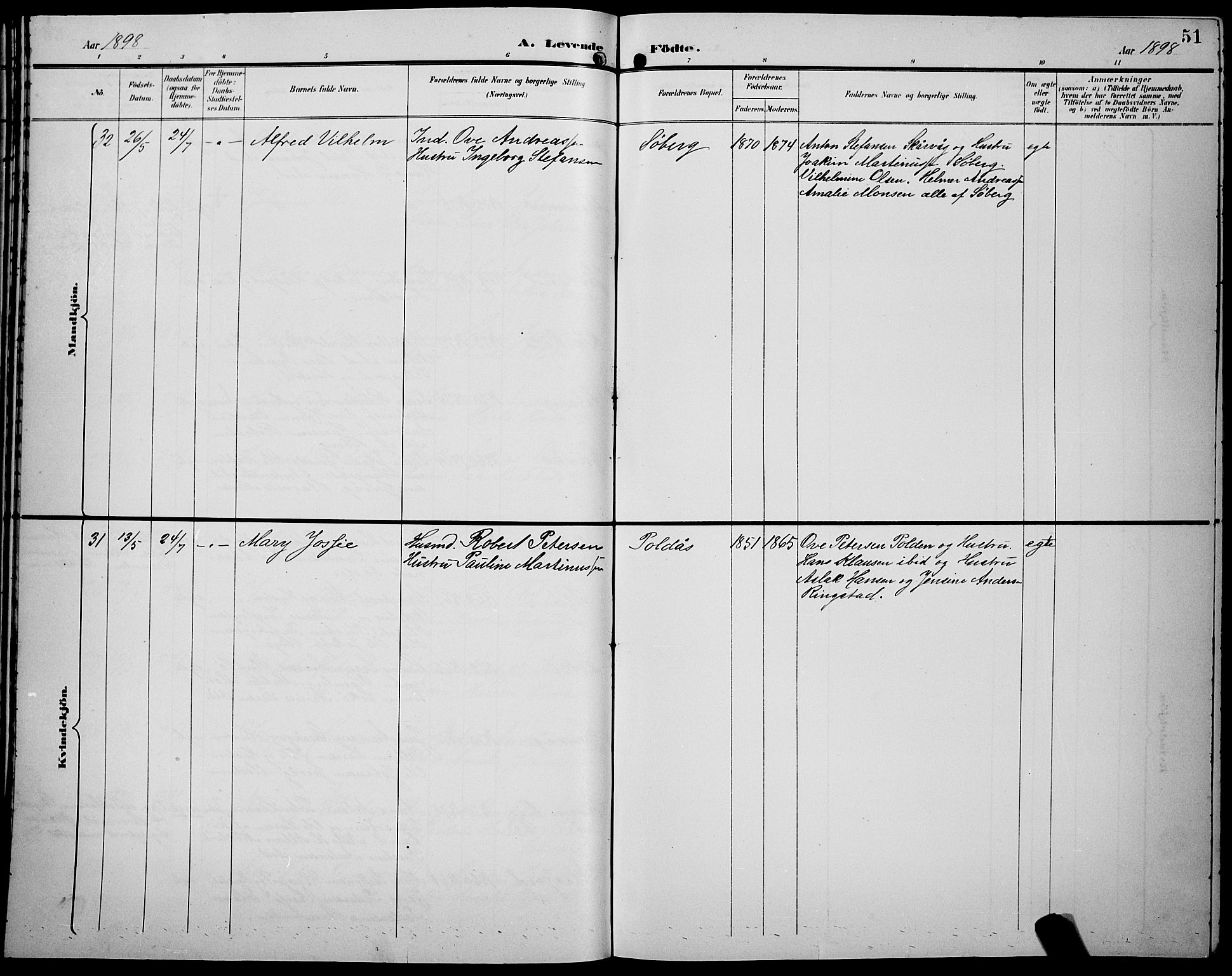 Ministerialprotokoller, klokkerbøker og fødselsregistre - Nordland, AV/SAT-A-1459/891/L1316: Klokkerbok nr. 891C05, 1894-1898, s. 51