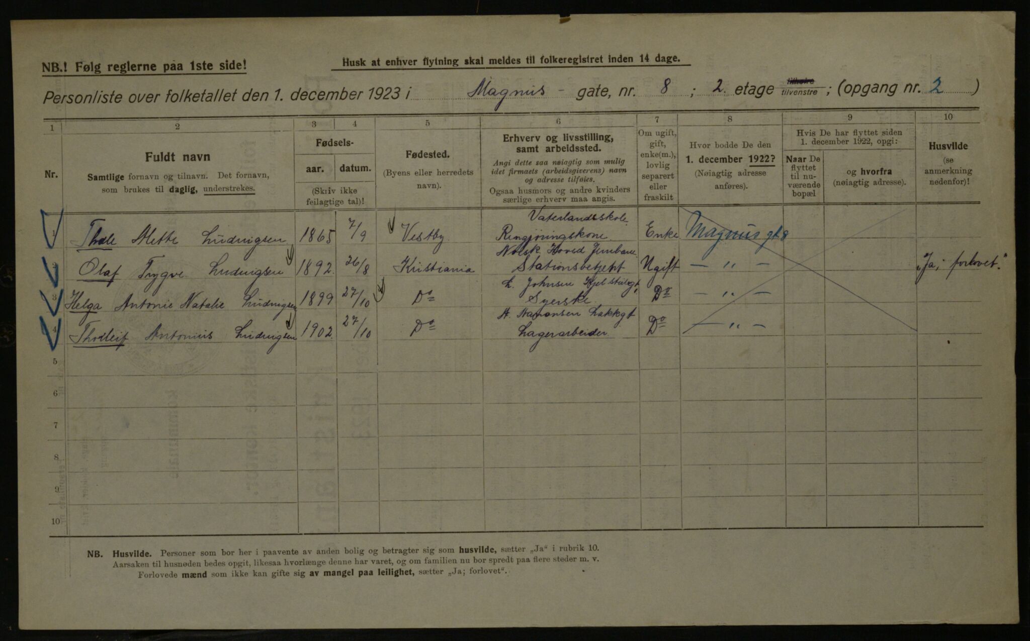 OBA, Kommunal folketelling 1.12.1923 for Kristiania, 1923, s. 66232