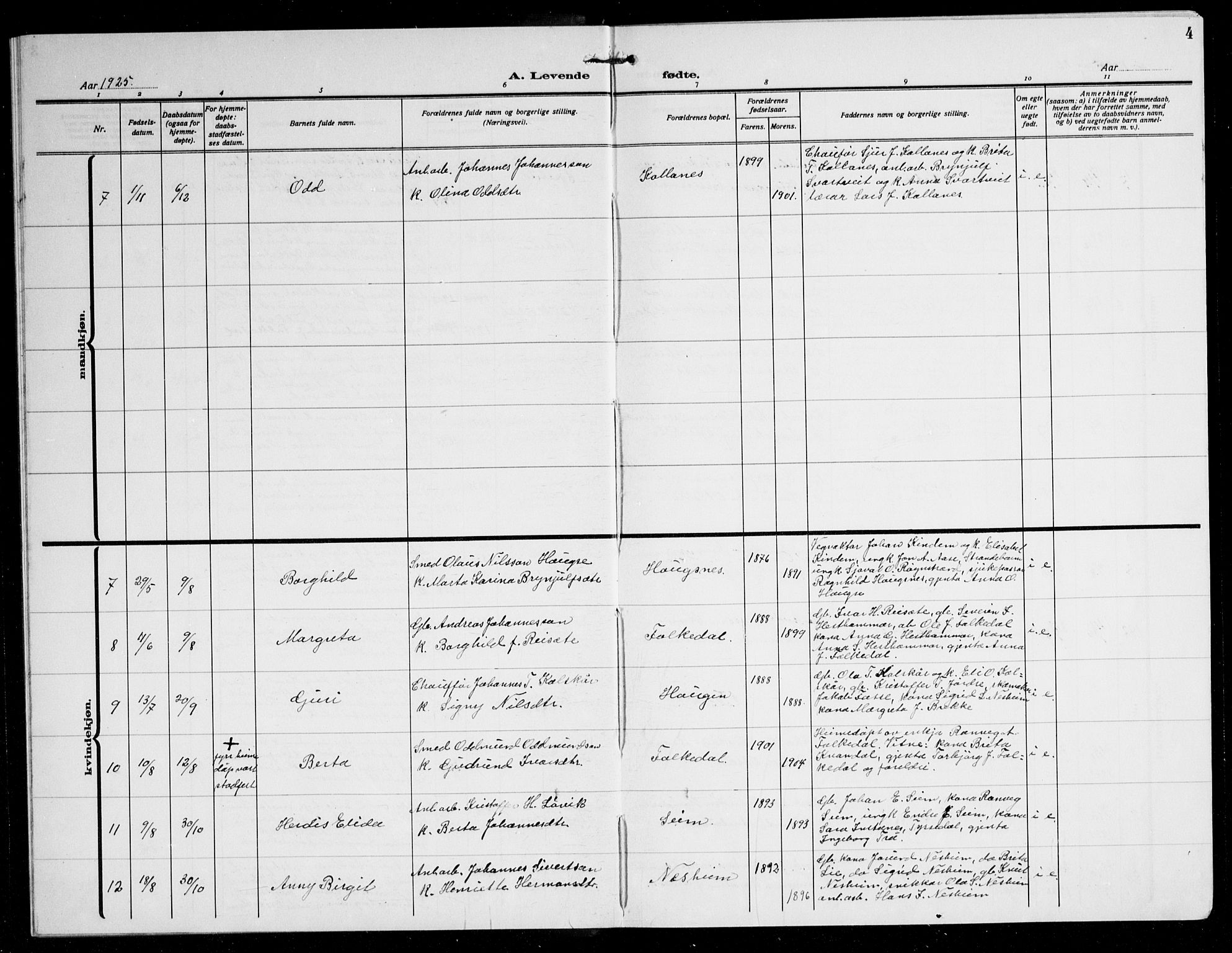 Ulvik sokneprestembete, AV/SAB-A-78801/H/Hab: Klokkerbok nr. B 5, 1924-1942, s. 4