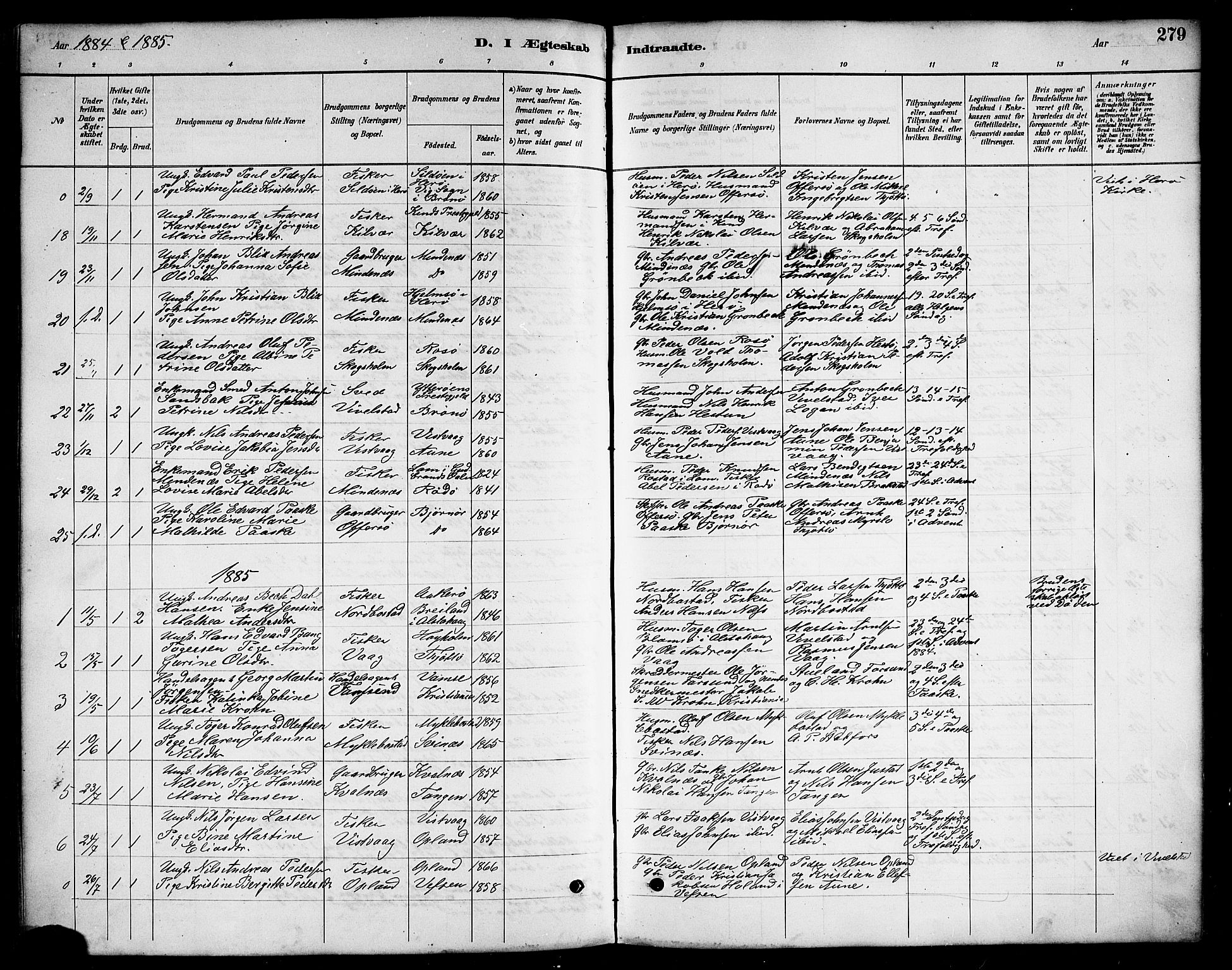 Ministerialprotokoller, klokkerbøker og fødselsregistre - Nordland, SAT/A-1459/817/L0268: Klokkerbok nr. 817C03, 1884-1920, s. 279