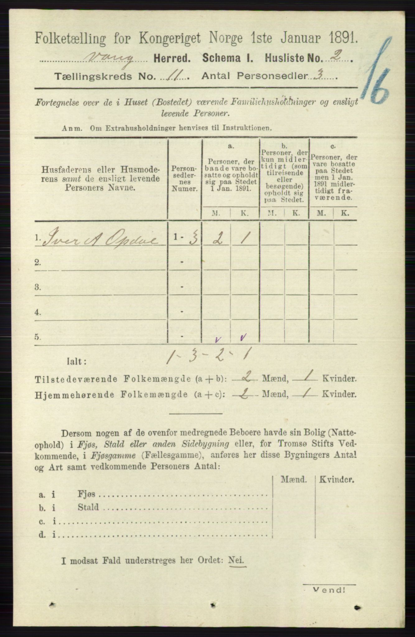 RA, Folketelling 1891 for 0545 Vang herred, 1891, s. 2356