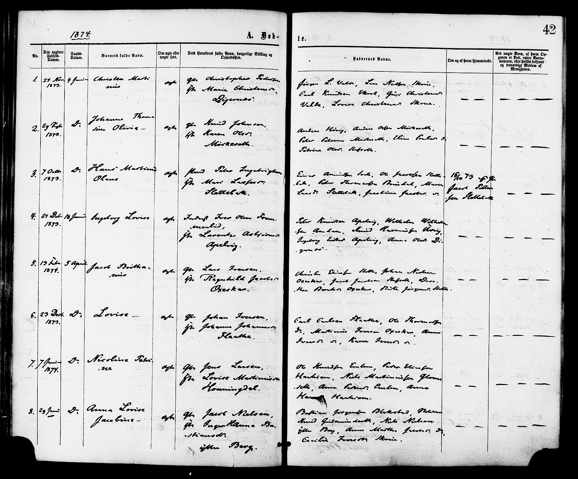 Ministerialprotokoller, klokkerbøker og fødselsregistre - Møre og Romsdal, AV/SAT-A-1454/524/L0355: Ministerialbok nr. 524A07, 1864-1879, s. 42