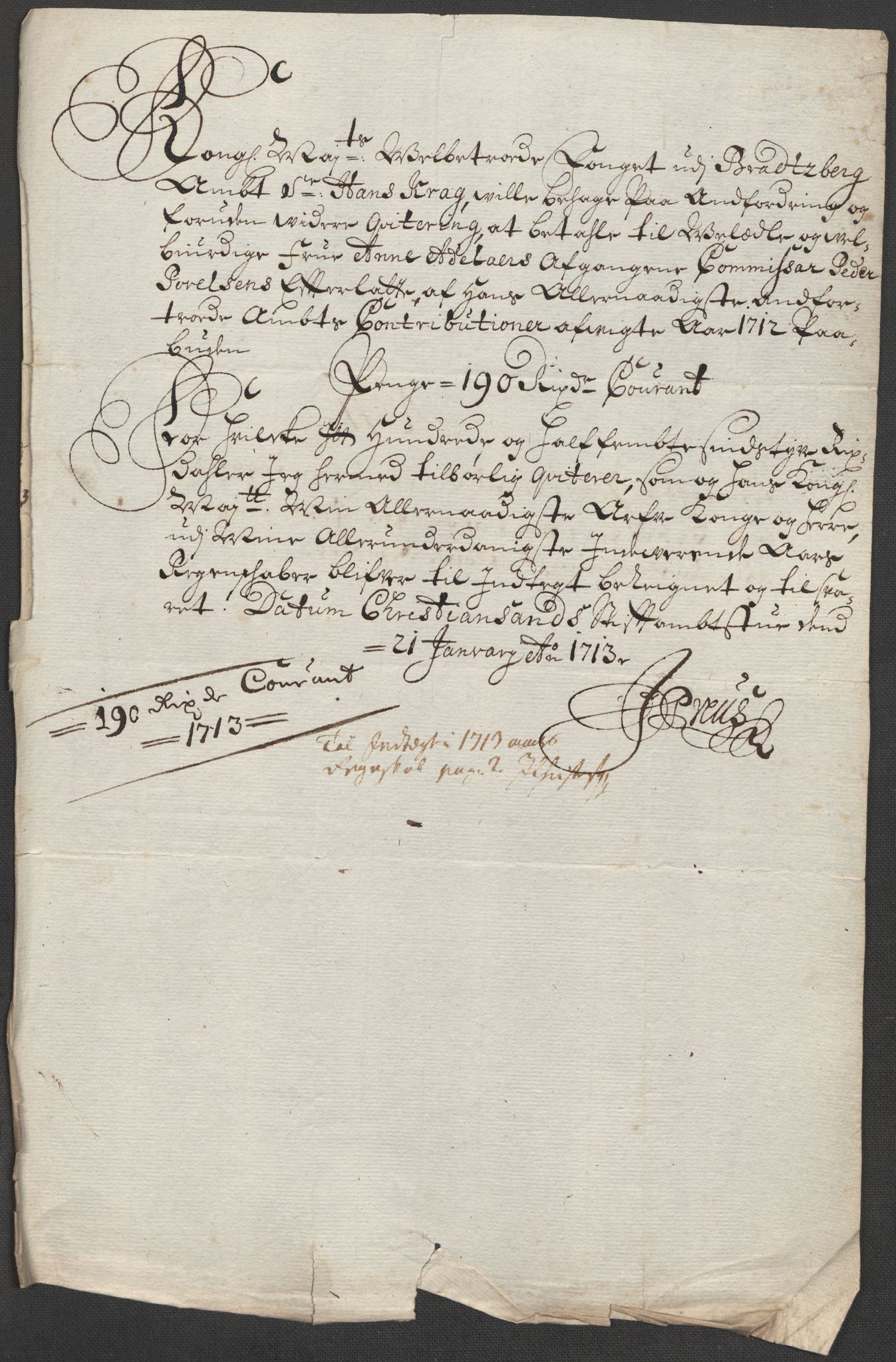 Rentekammeret inntil 1814, Reviderte regnskaper, Fogderegnskap, AV/RA-EA-4092/R36/L2125: Fogderegnskap Øvre og Nedre Telemark og Bamble, 1713, s. 262