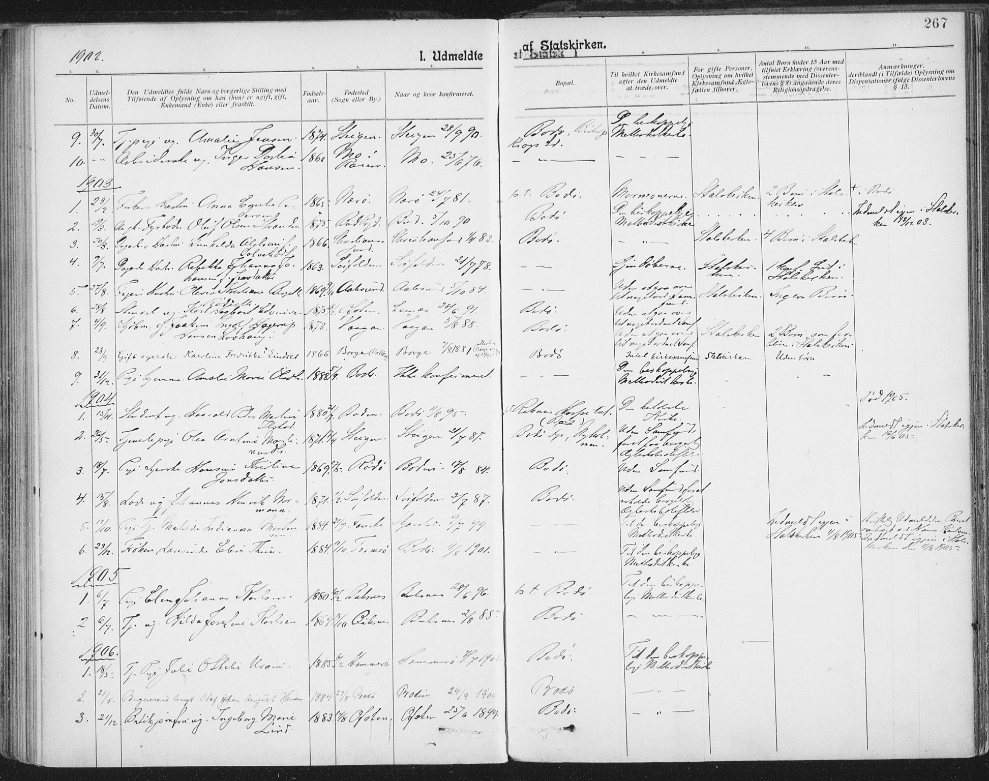 Ministerialprotokoller, klokkerbøker og fødselsregistre - Nordland, AV/SAT-A-1459/801/L0012: Ministerialbok nr. 801A12, 1900-1916, s. 267