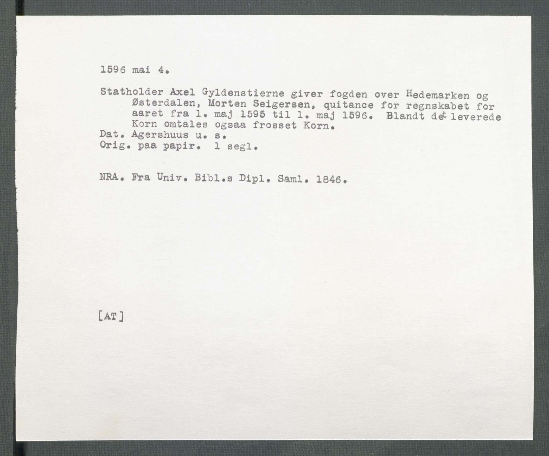 Riksarkivets diplomsamling, AV/RA-EA-5965/F02/L0101: Dokumenter, 1596, s. 37