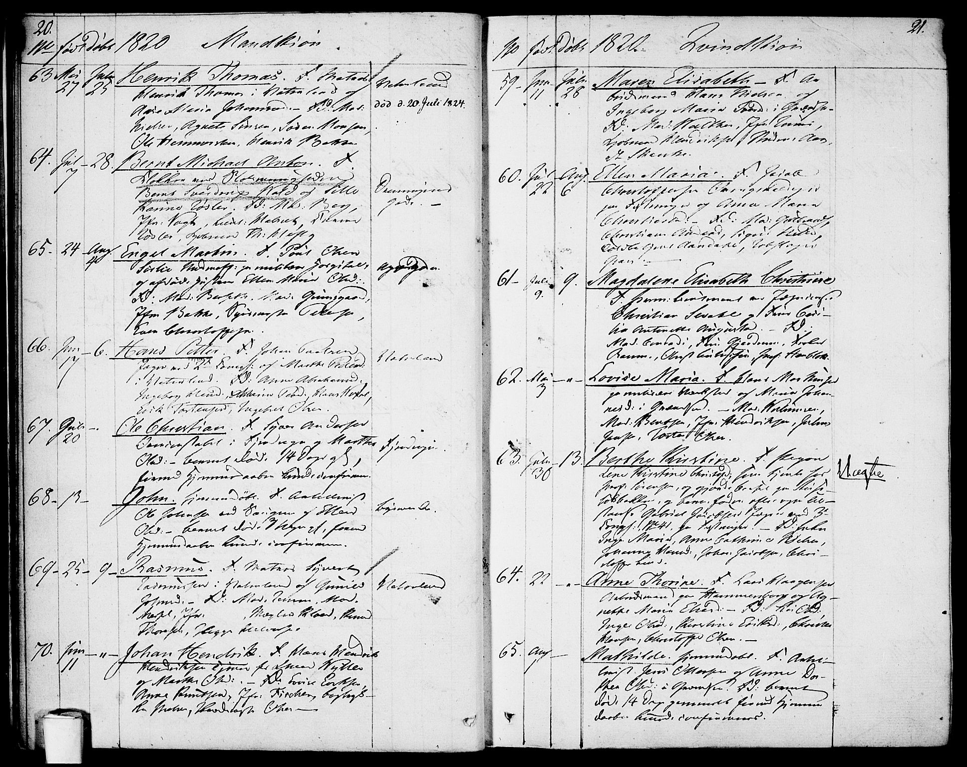 Garnisonsmenigheten Kirkebøker, AV/SAO-A-10846/F/Fa/L0004: Ministerialbok nr. 4, 1820-1828, s. 20-21