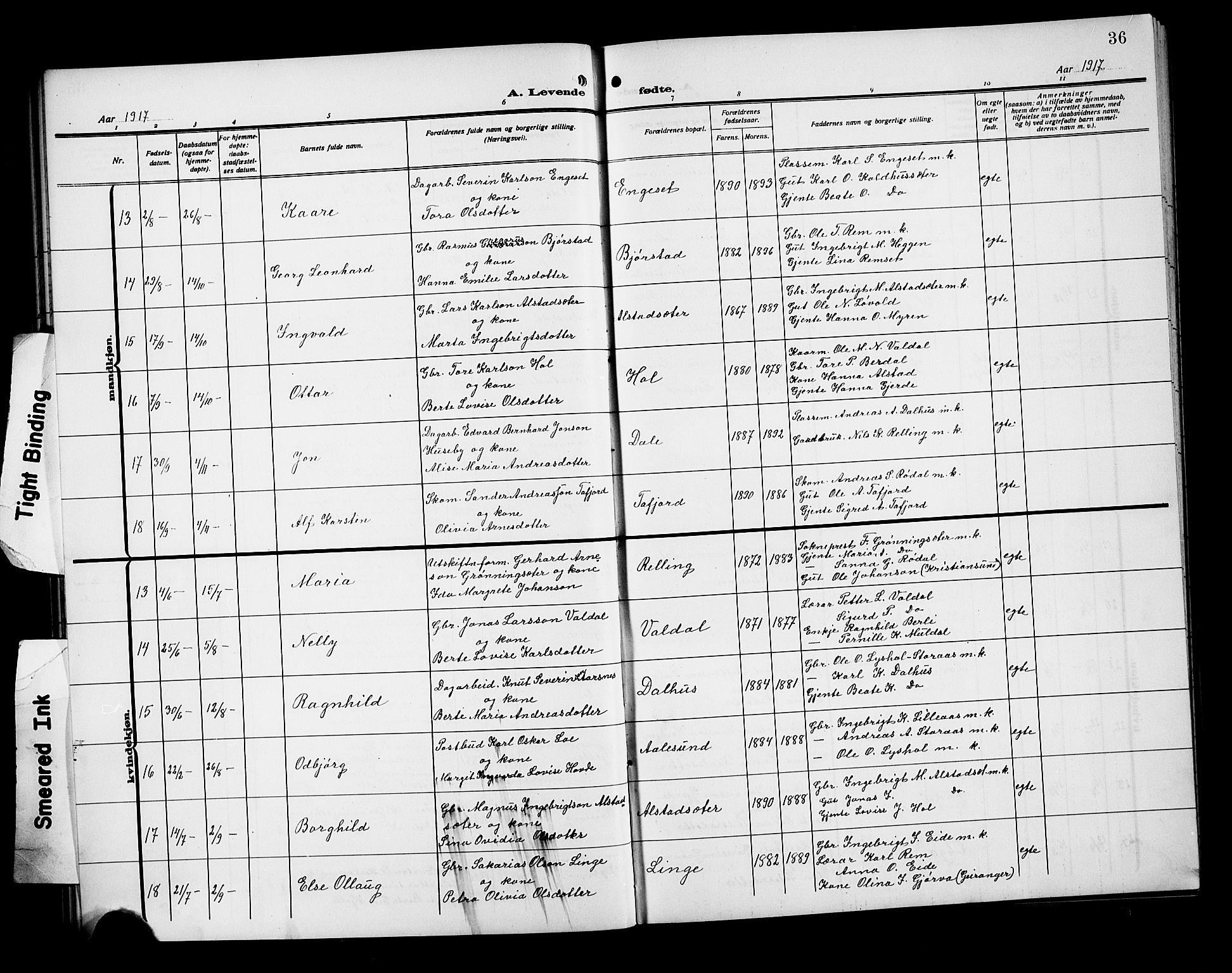 Ministerialprotokoller, klokkerbøker og fødselsregistre - Møre og Romsdal, SAT/A-1454/519/L0265: Klokkerbok nr. 519C06, 1911-1921, s. 36