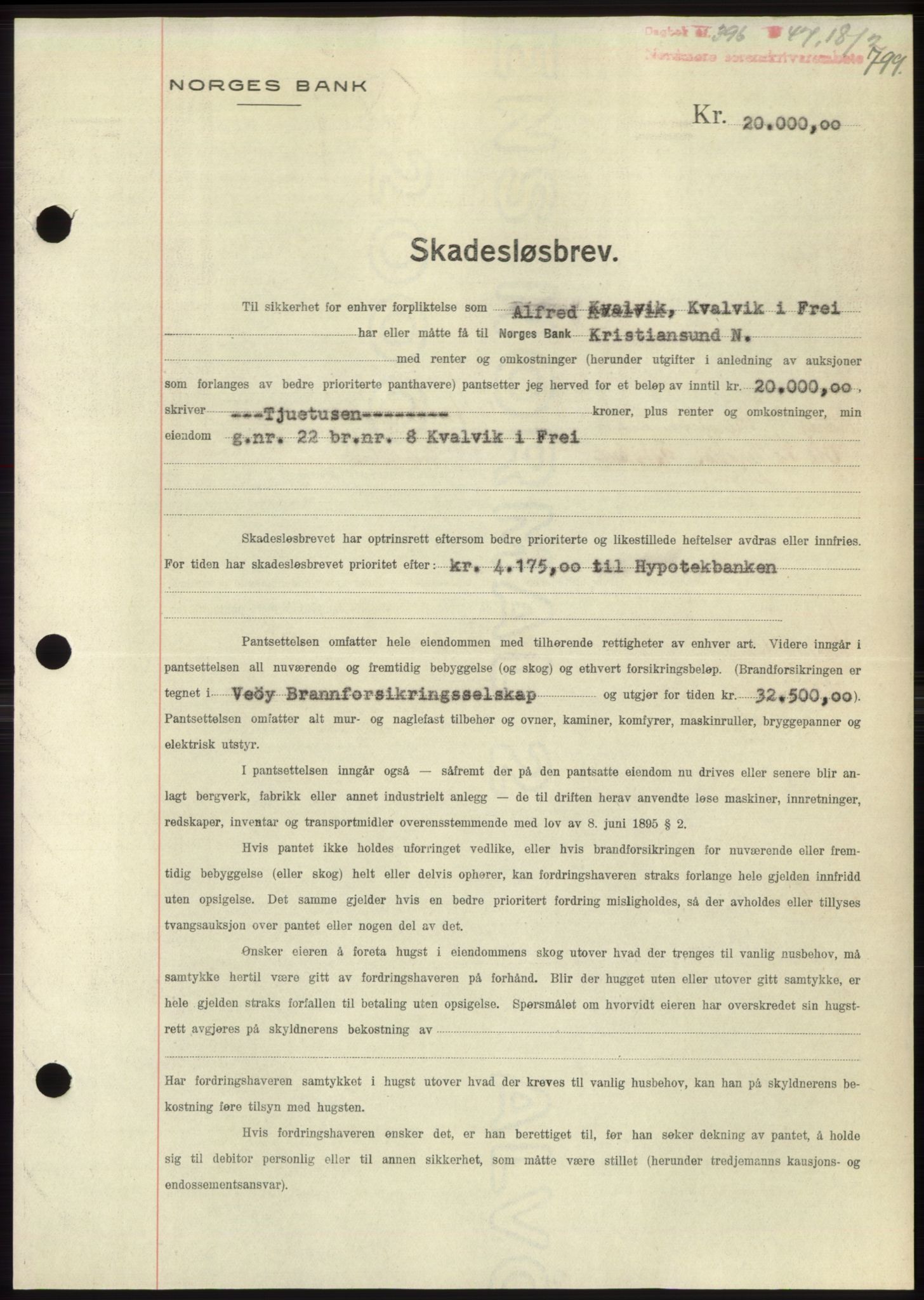 Nordmøre sorenskriveri, SAT/A-4132/1/2/2Ca: Pantebok nr. B95, 1946-1947, Dagboknr: 396/1947