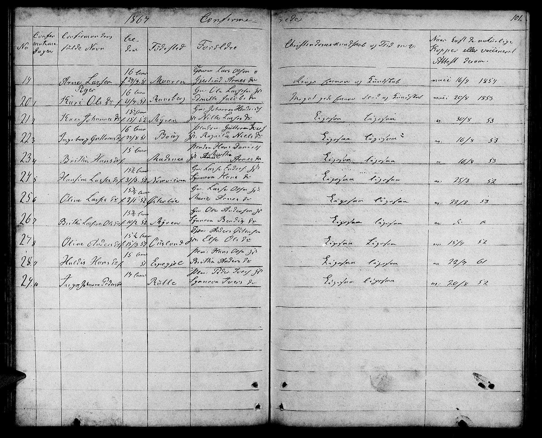 Lavik sokneprestembete, AV/SAB-A-80901: Klokkerbok nr. A 1, 1854-1881, s. 101