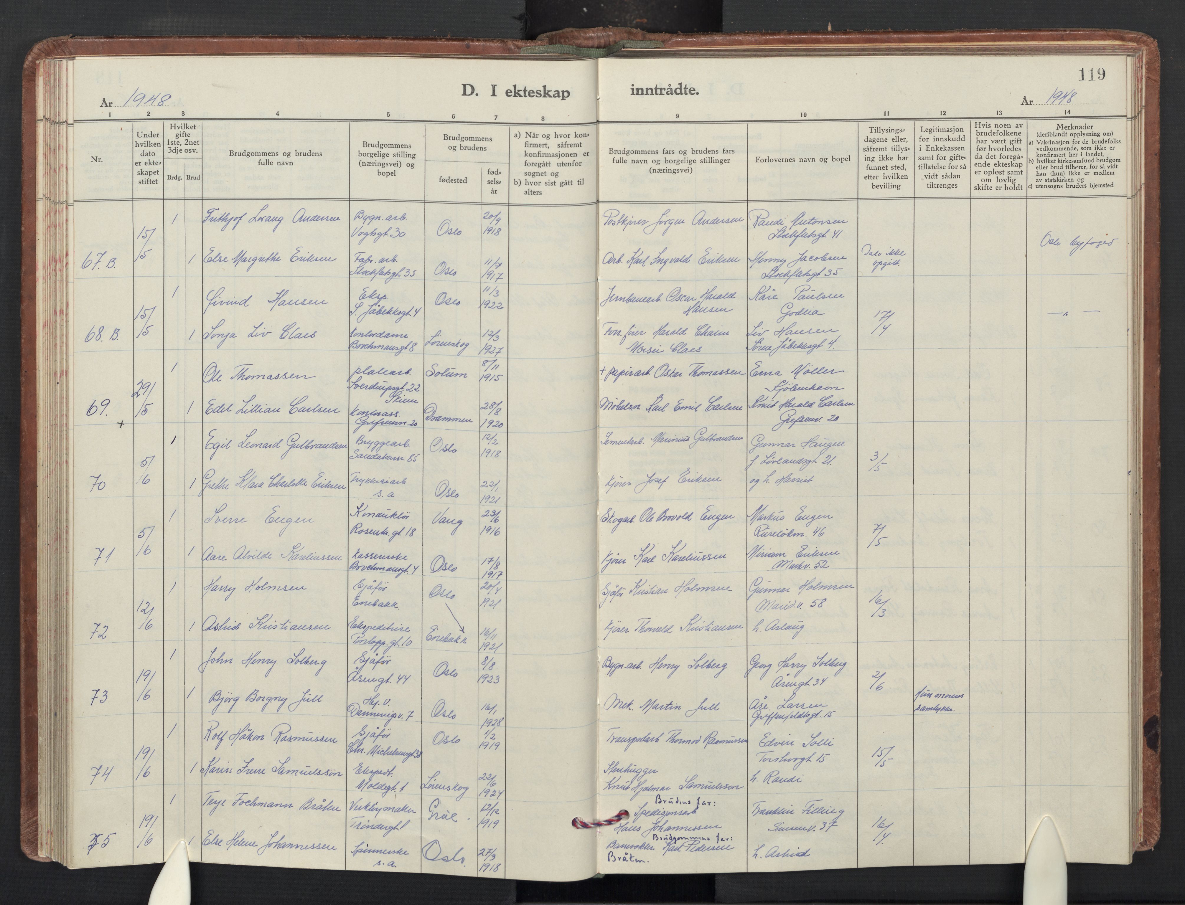 Sagene prestekontor Kirkebøker, AV/SAO-A-10796/F/L0019: Ministerialbok nr. 19, 1939-1954, s. 119