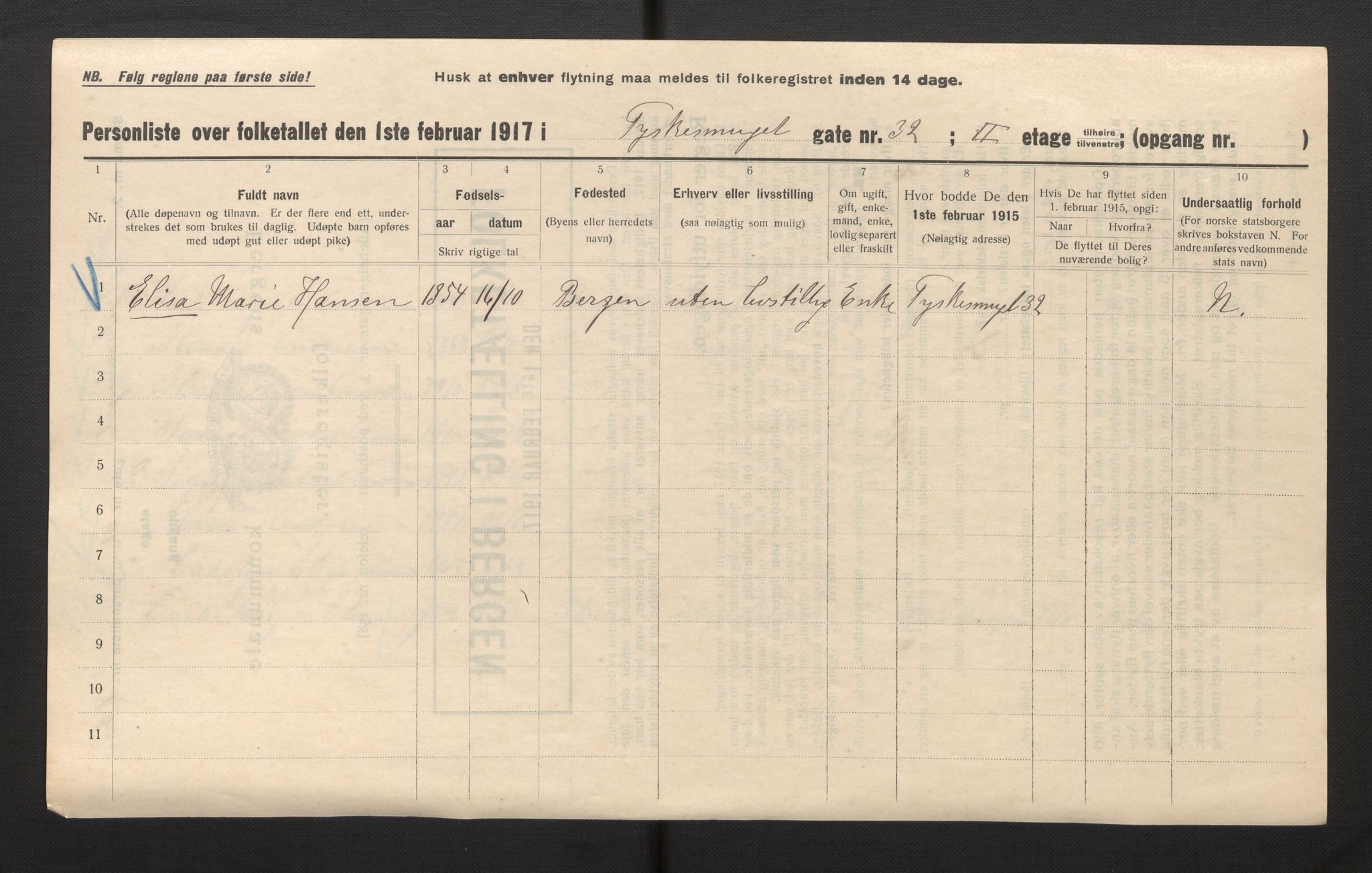 SAB, Kommunal folketelling 1917 for Bergen kjøpstad, 1917, s. 43437
