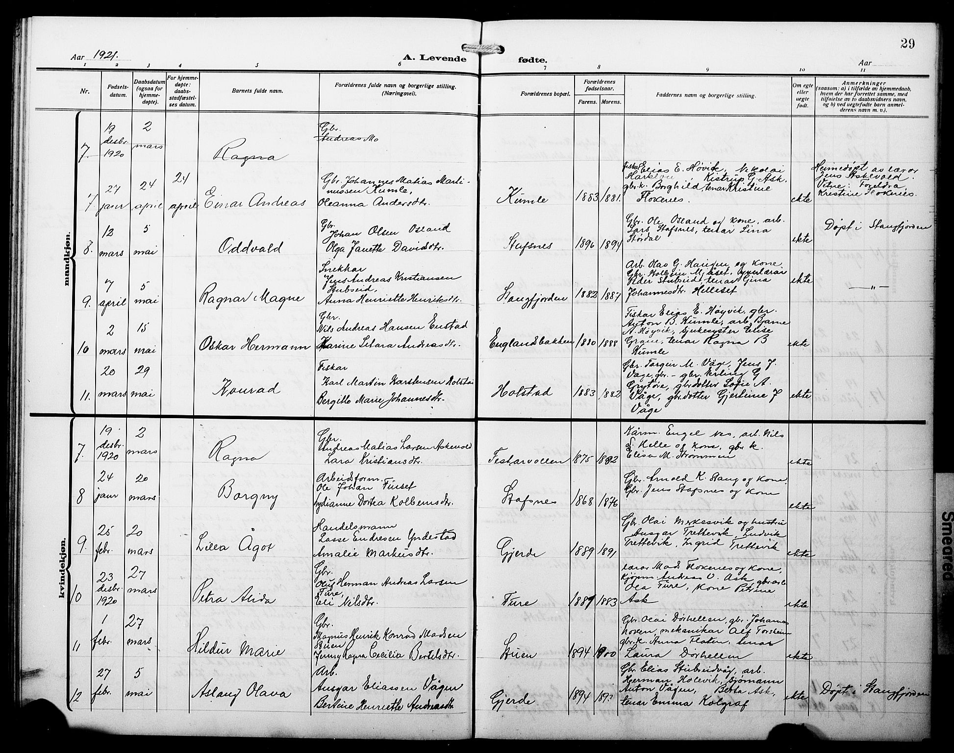 Askvoll sokneprestembete, AV/SAB-A-79501/H/Hab/Haba/L0004: Klokkerbok nr. A 4, 1913-1929, s. 29