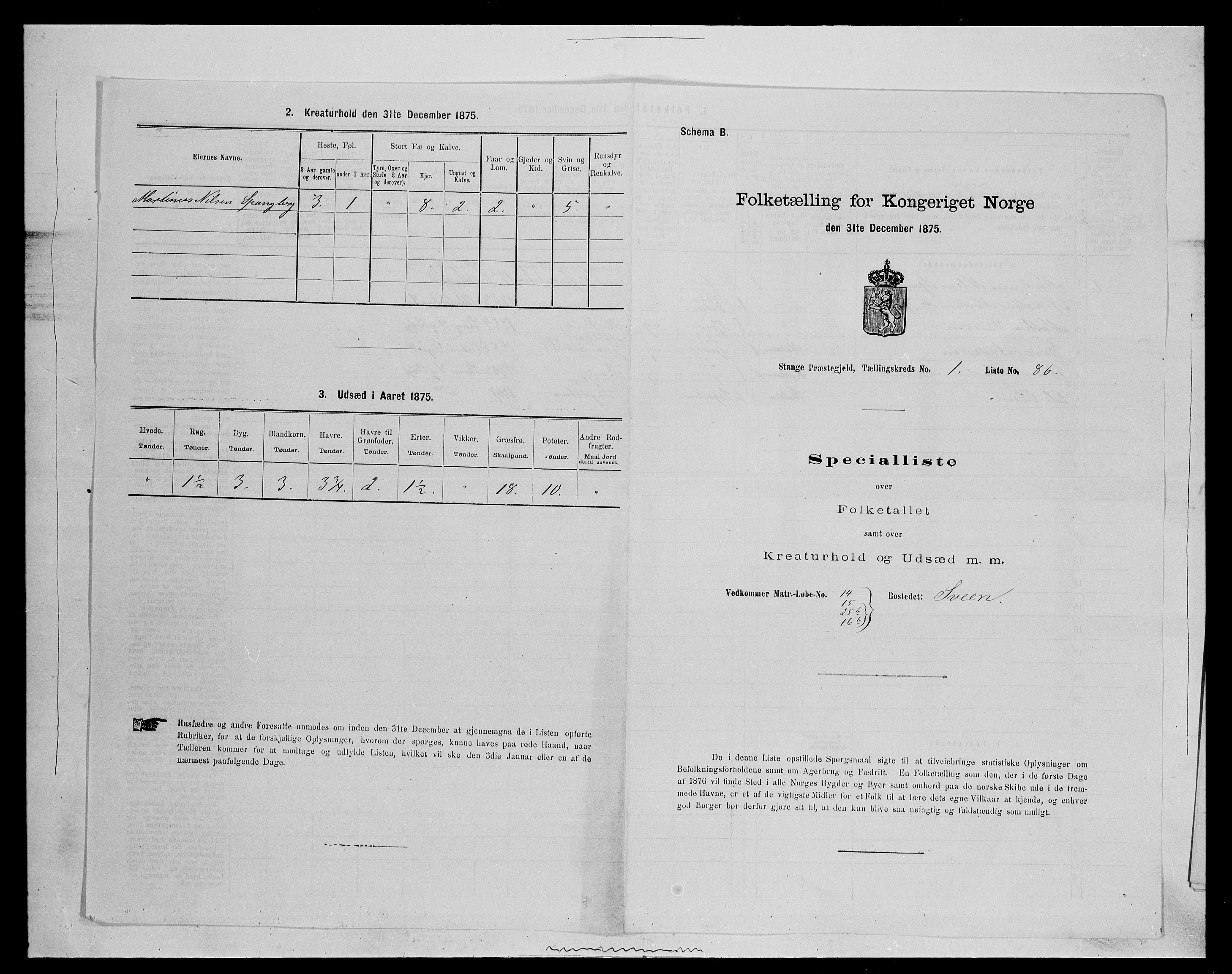 SAH, Folketelling 1875 for 0417P Stange prestegjeld, 1875, s. 273