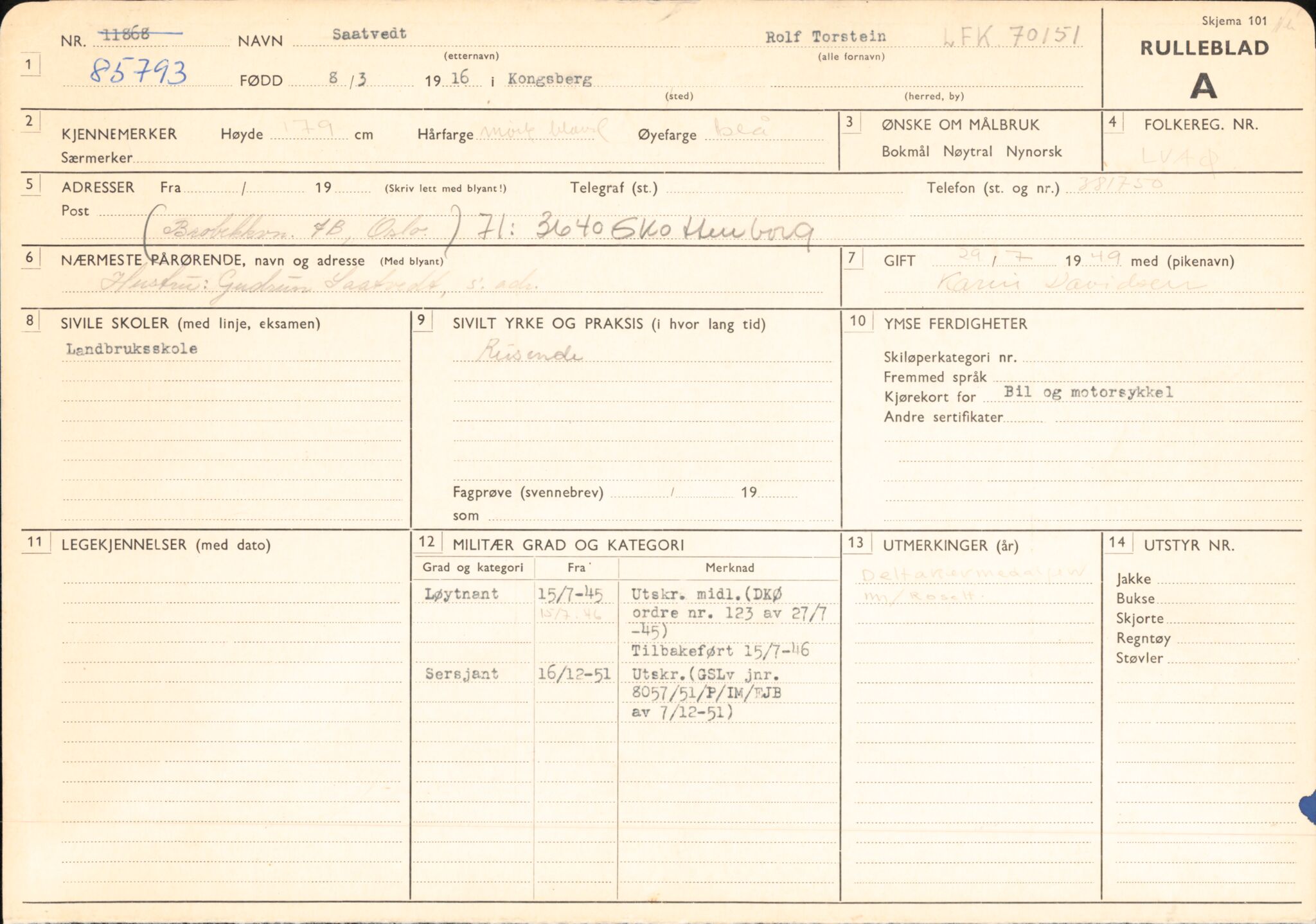 Forsvaret, Forsvarets overkommando/Luftforsvarsstaben, RA/RAFA-4079/P/Pa/L0048: Personellpapirer, 1916, s. 189