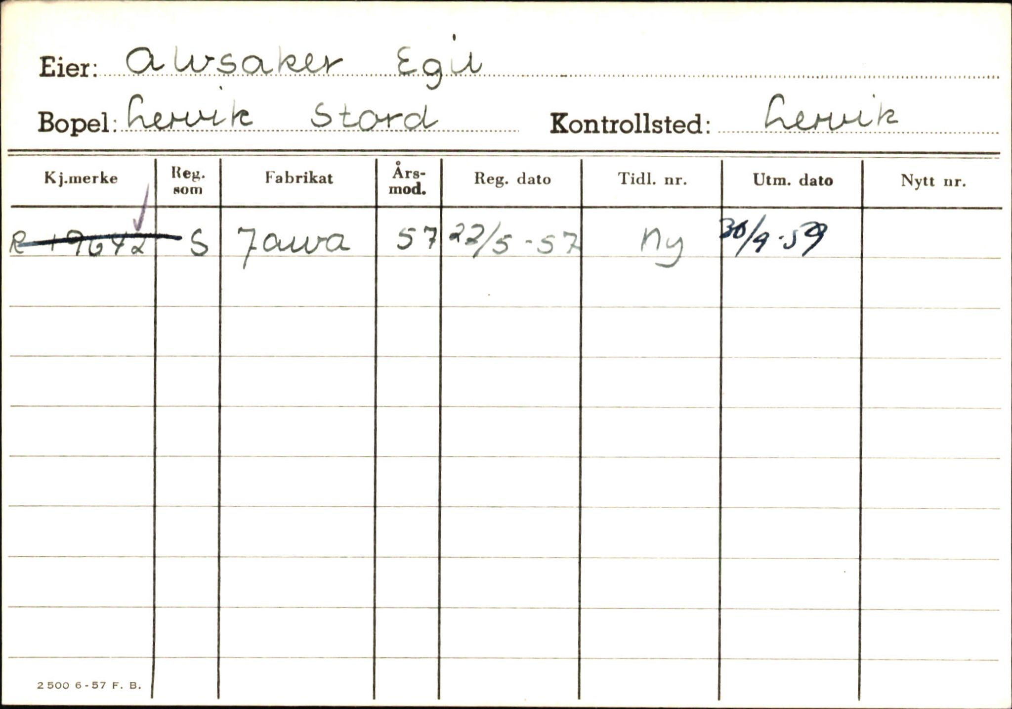 Statens vegvesen, Hordaland vegkontor, SAB/A-5201/2/Ha/L0001: R-eierkort A, 1920-1971, s. 684