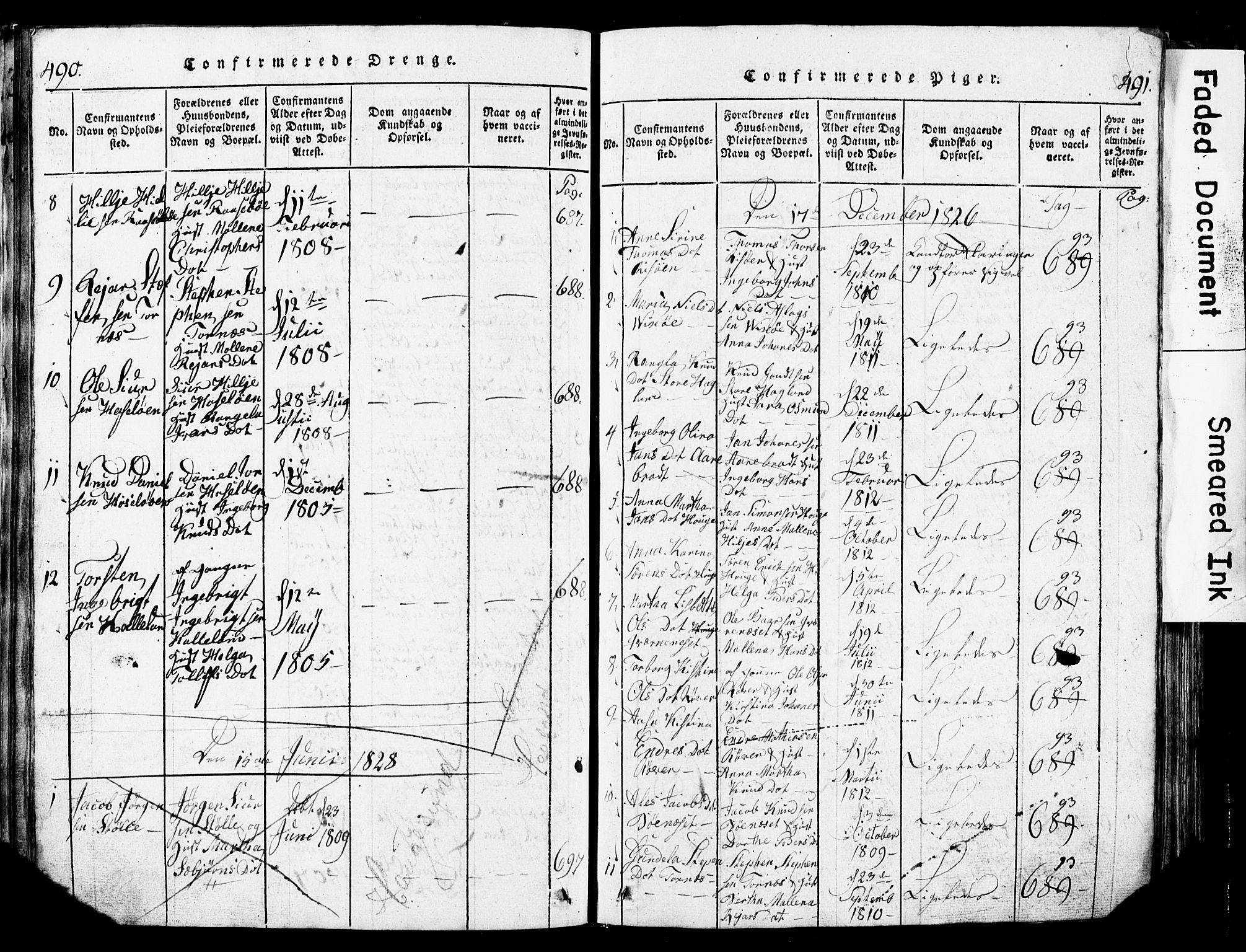 Torvastad sokneprestkontor, SAST/A -101857/H/Ha/Hab/L0002: Klokkerbok nr. B 2, 1817-1834, s. 490-491