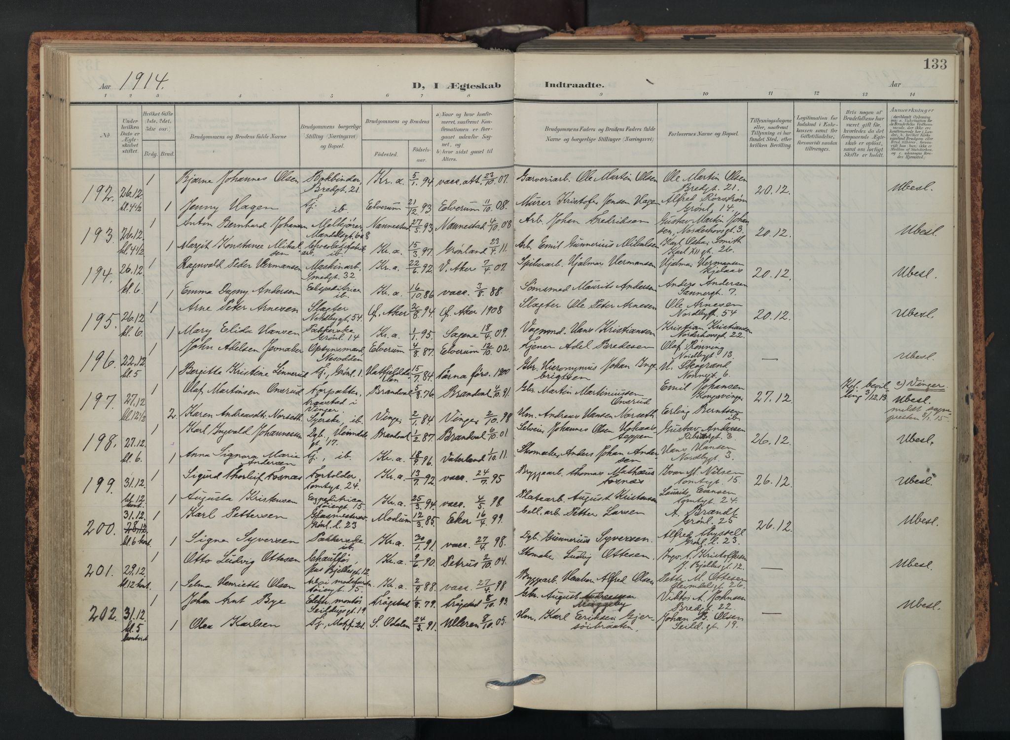 Grønland prestekontor Kirkebøker, AV/SAO-A-10848/F/Fa/L0017: Ministerialbok nr. 17, 1906-1934, s. 133