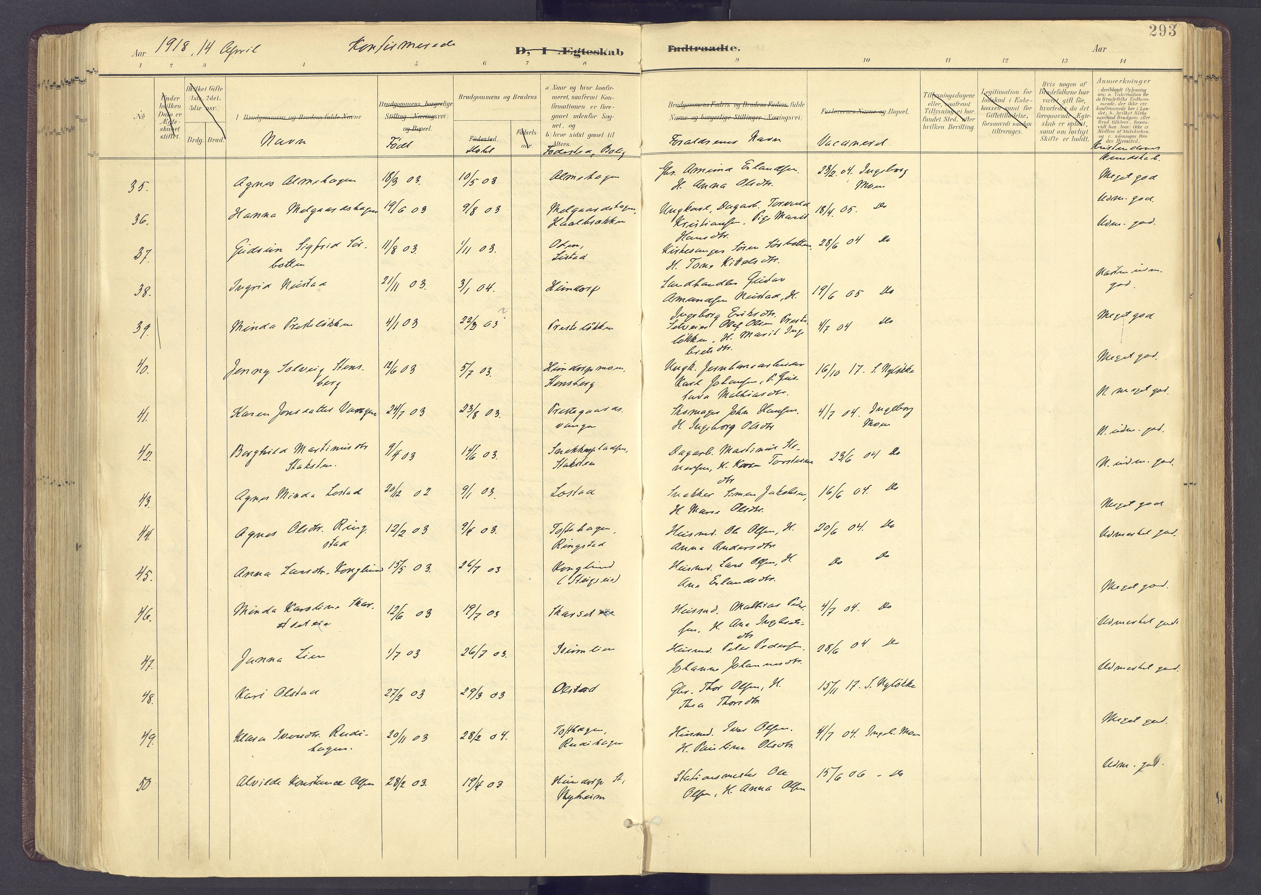 Sør-Fron prestekontor, AV/SAH-PREST-010/H/Ha/Haa/L0004: Ministerialbok nr. 4, 1898-1919, s. 293