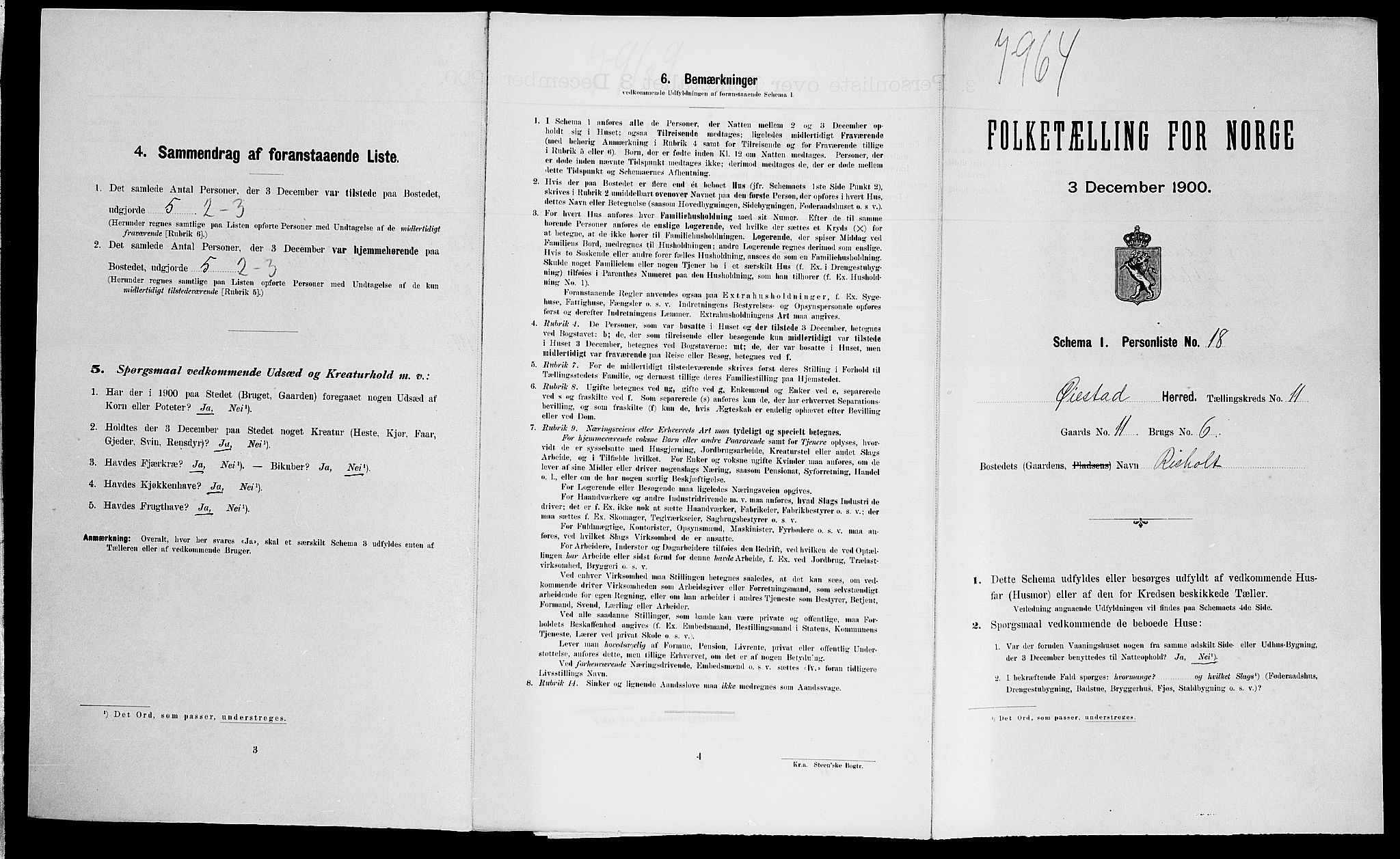 SAK, Folketelling 1900 for 0920 Øyestad herred, 1900, s. 1585