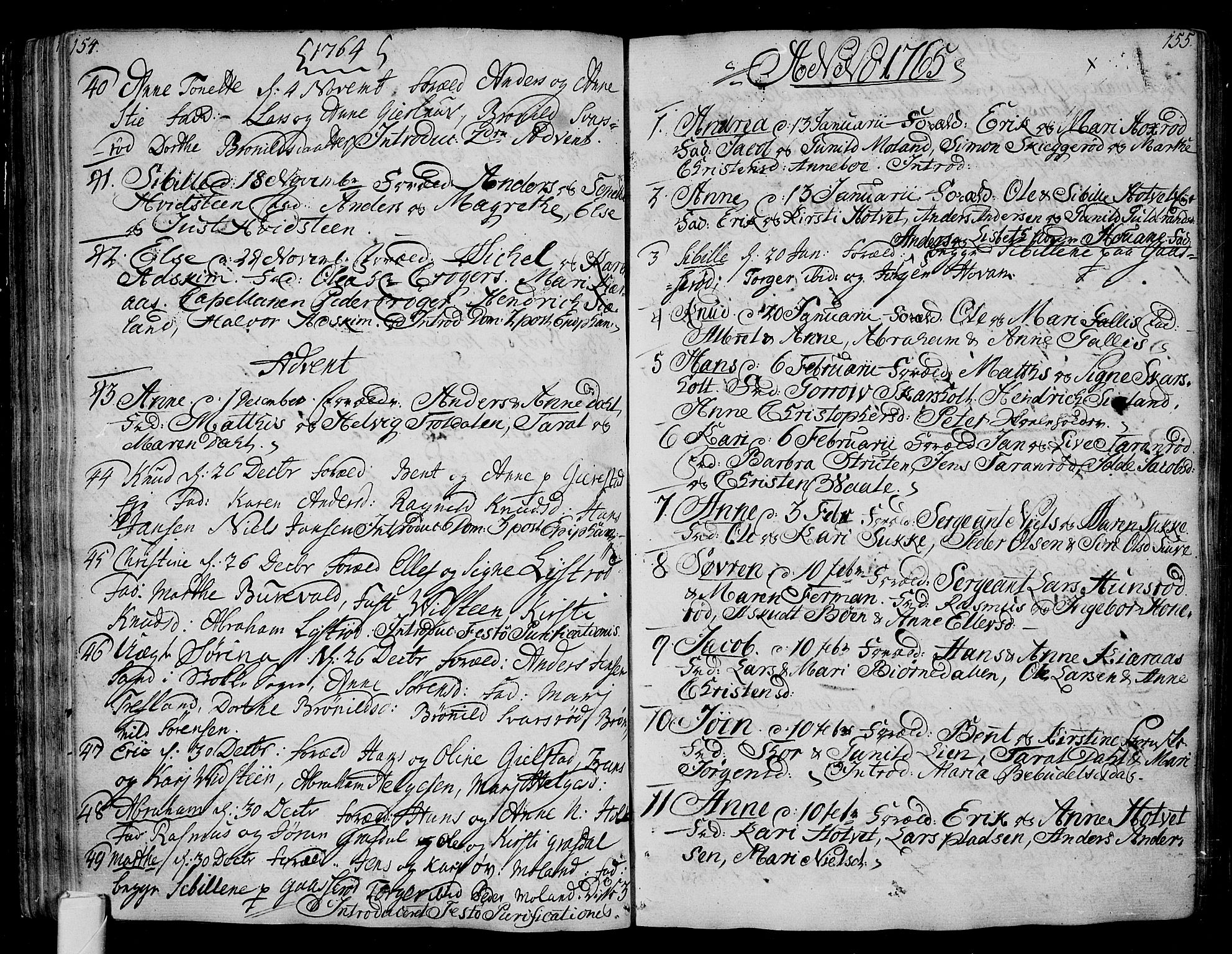 Andebu kirkebøker, AV/SAKO-A-336/F/Fa/L0002: Ministerialbok nr. I 2, 1733-1802, s. 154-155