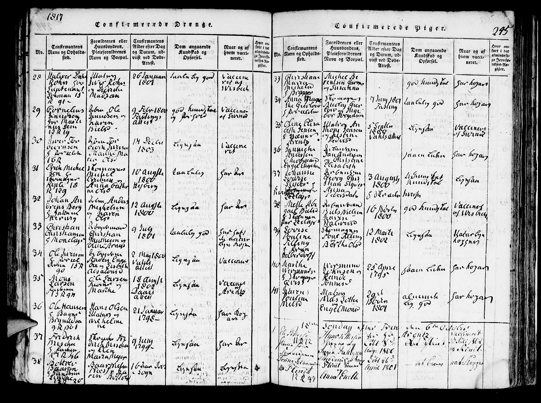 Domkirken sokneprestembete, AV/SAB-A-74801/H/Hab/L0001: Klokkerbok nr. A 1, 1816-1821, s. 245