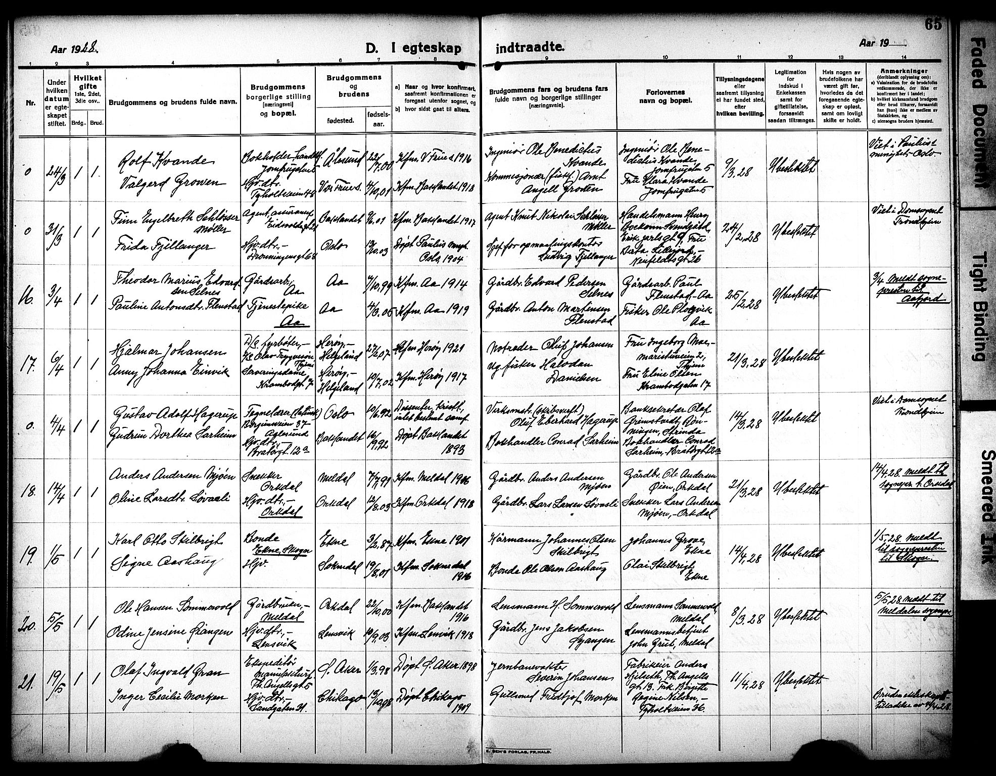 Ministerialprotokoller, klokkerbøker og fødselsregistre - Sør-Trøndelag, AV/SAT-A-1456/602/L0149: Klokkerbok nr. 602C17, 1919-1932, s. 65