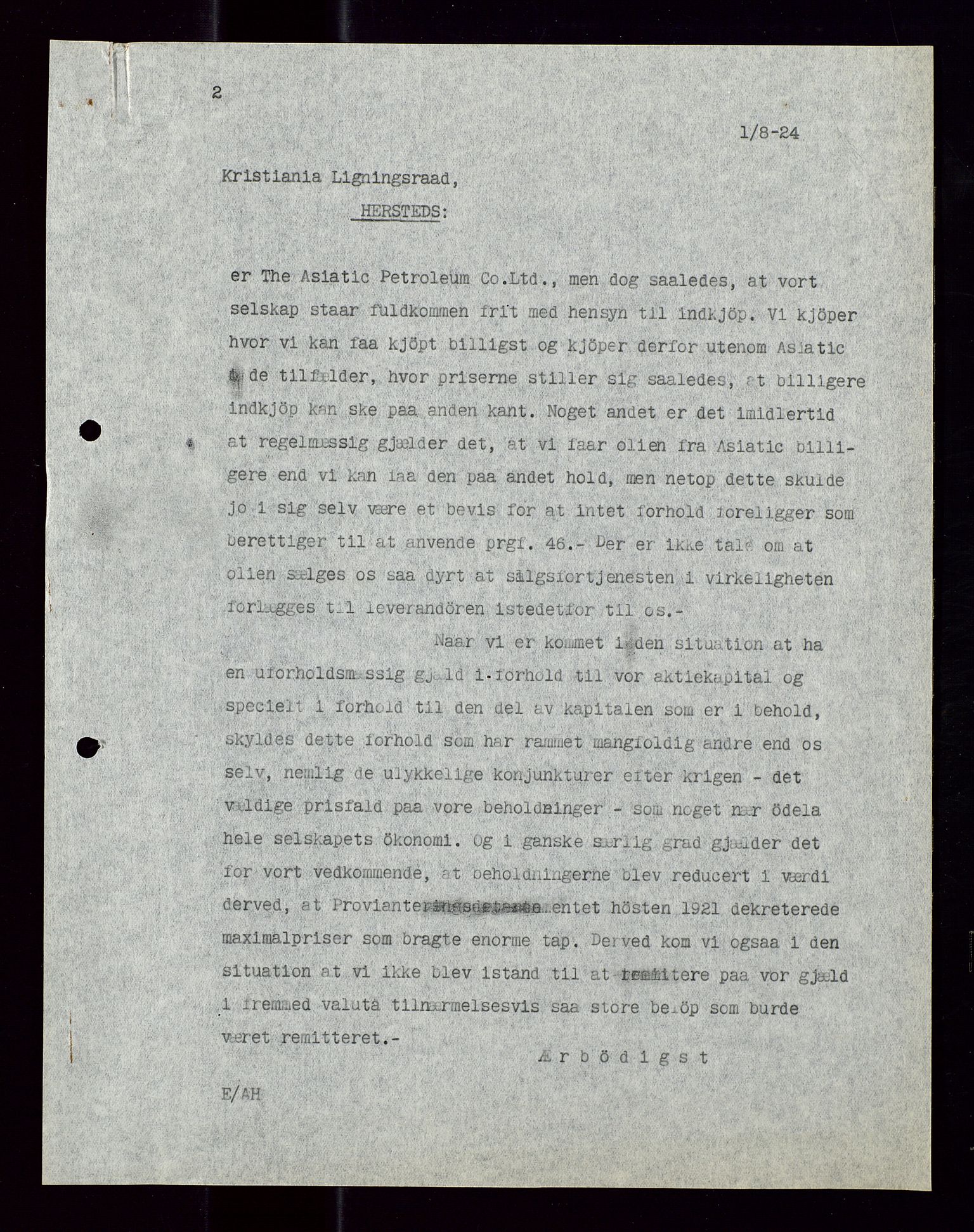 Pa 1521 - A/S Norske Shell, AV/SAST-A-101915/E/Ea/Eaa/L0012: Sjefskorrespondanse, 1924, s. 9