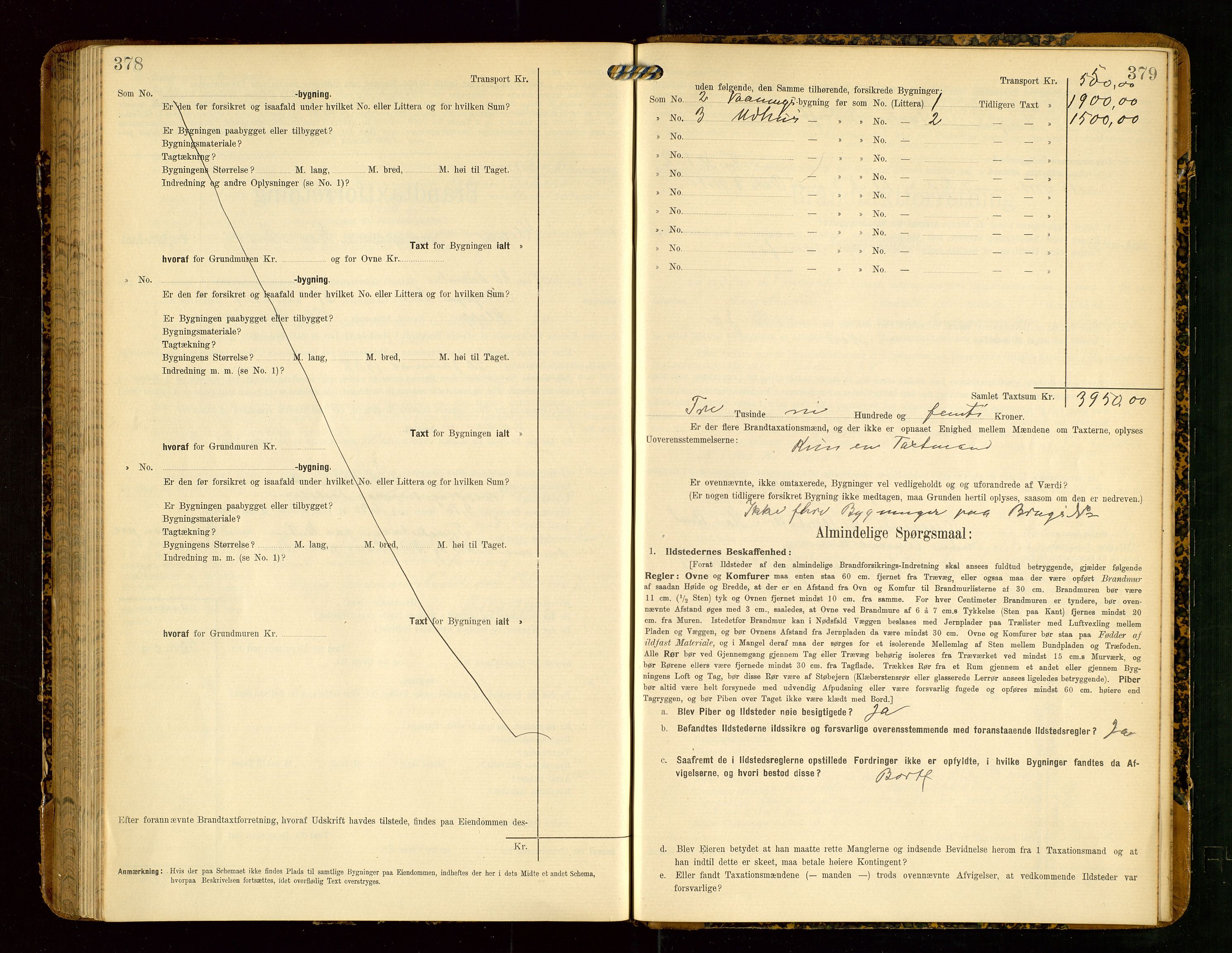 Klepp lensmannskontor, AV/SAST-A-100163/Goc/L0004: "Brandtaxationsprotokol" m/register, 1906-1908, s. 378-379