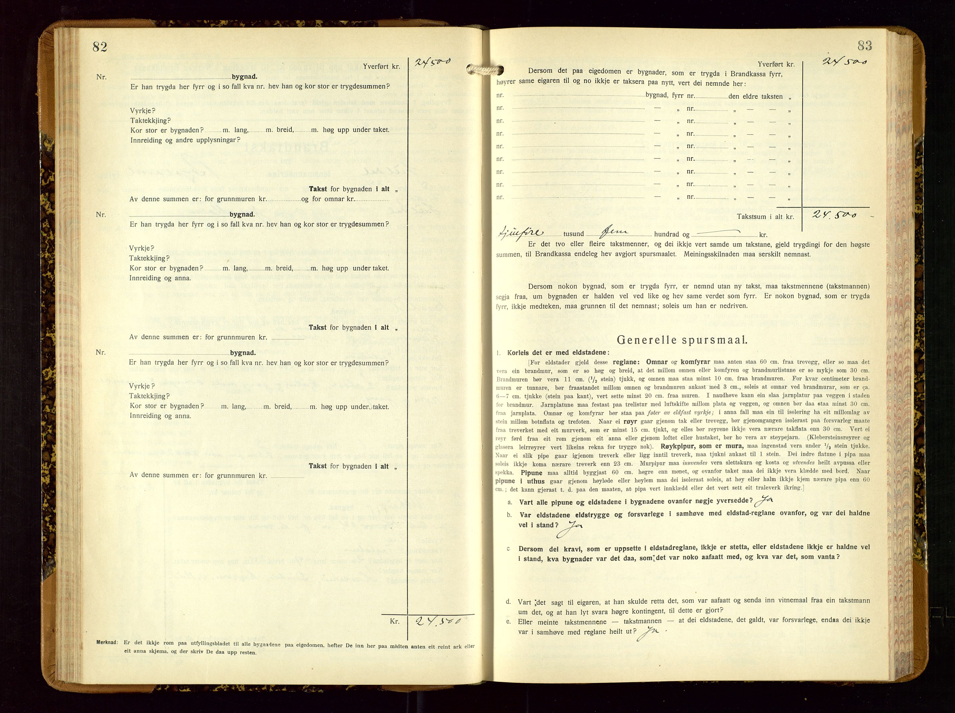 Suldal lensmannskontor, AV/SAST-A-100419/Gob/L0003: Branntakstprotokoll, 1924-1955, s. 82-83