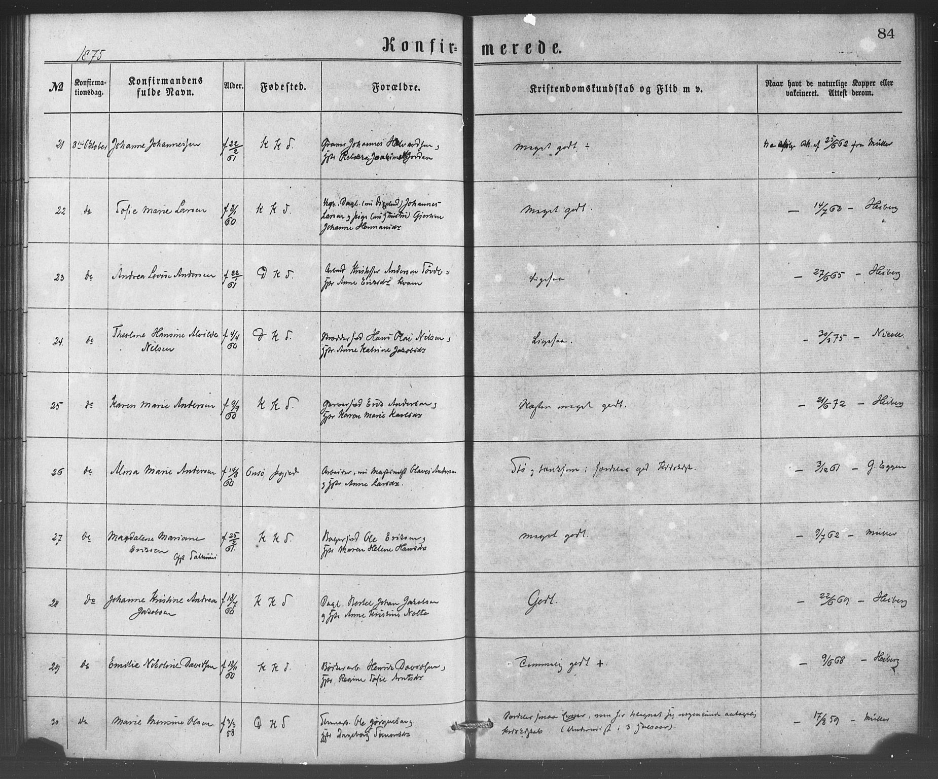 Korskirken sokneprestembete, SAB/A-76101/H/Haa/L0070: Residerende kapellans bok nr. A 5, 1869-1885, s. 84