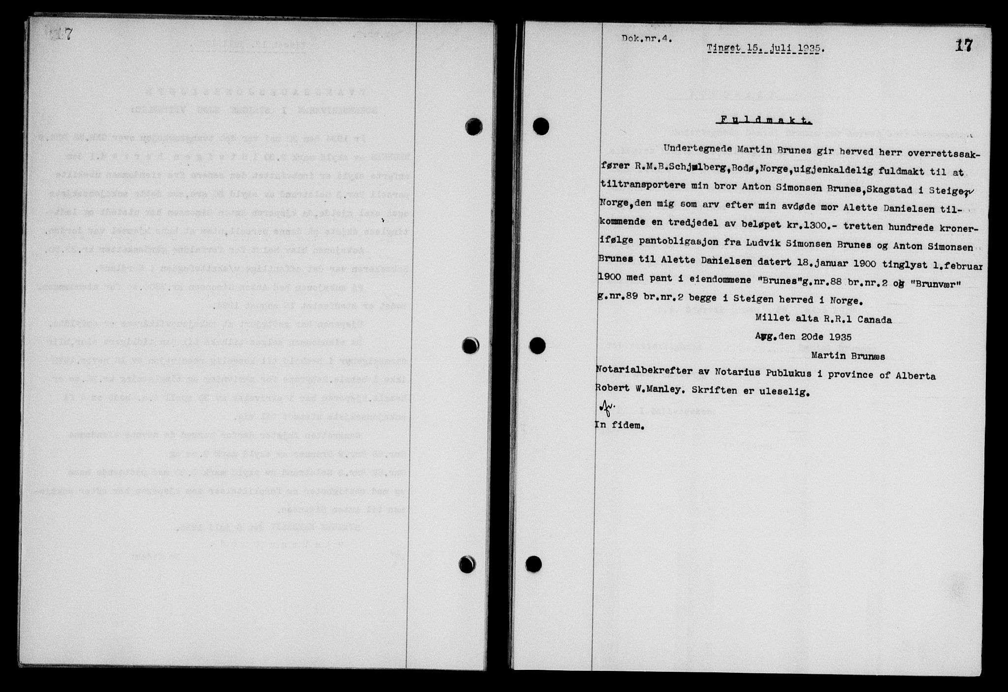 Steigen og Ofoten sorenskriveri, SAT/A-0030/1/2/2C/L0026: Pantebok nr. 30, 1935-1936, Tingl.dato: 15.07.1935