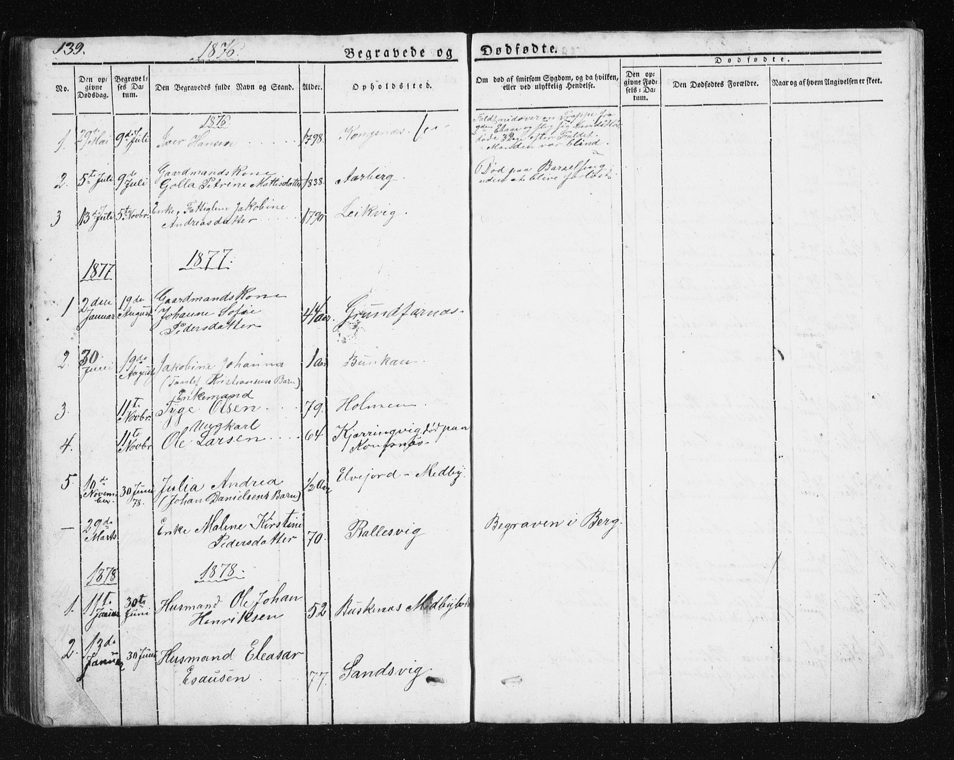 Berg sokneprestkontor, AV/SATØ-S-1318/G/Ga/Gab/L0011klokker: Klokkerbok nr. 11, 1833-1878, s. 139