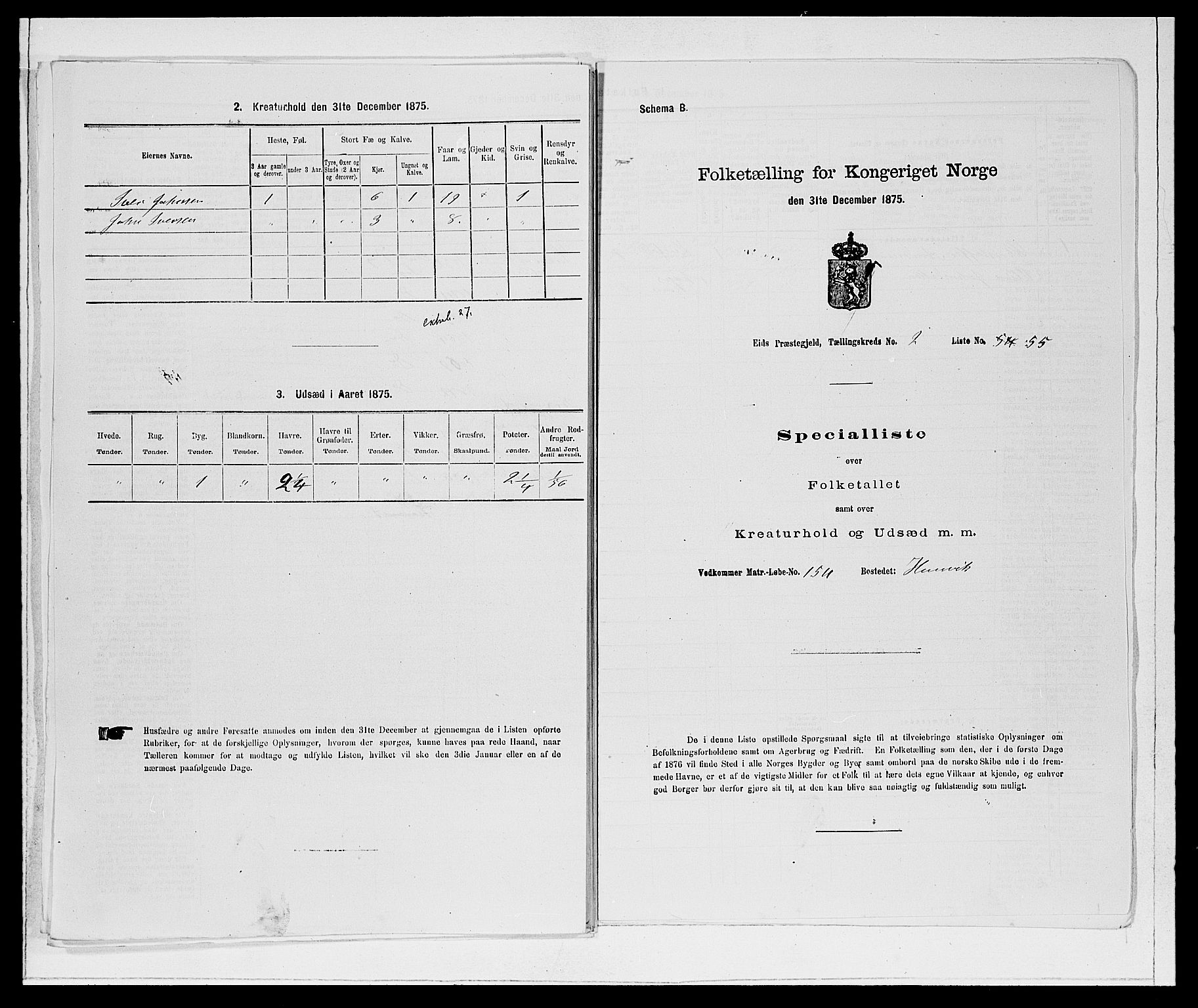 SAB, Folketelling 1875 for 1443P Eid prestegjeld, 1875, s. 222