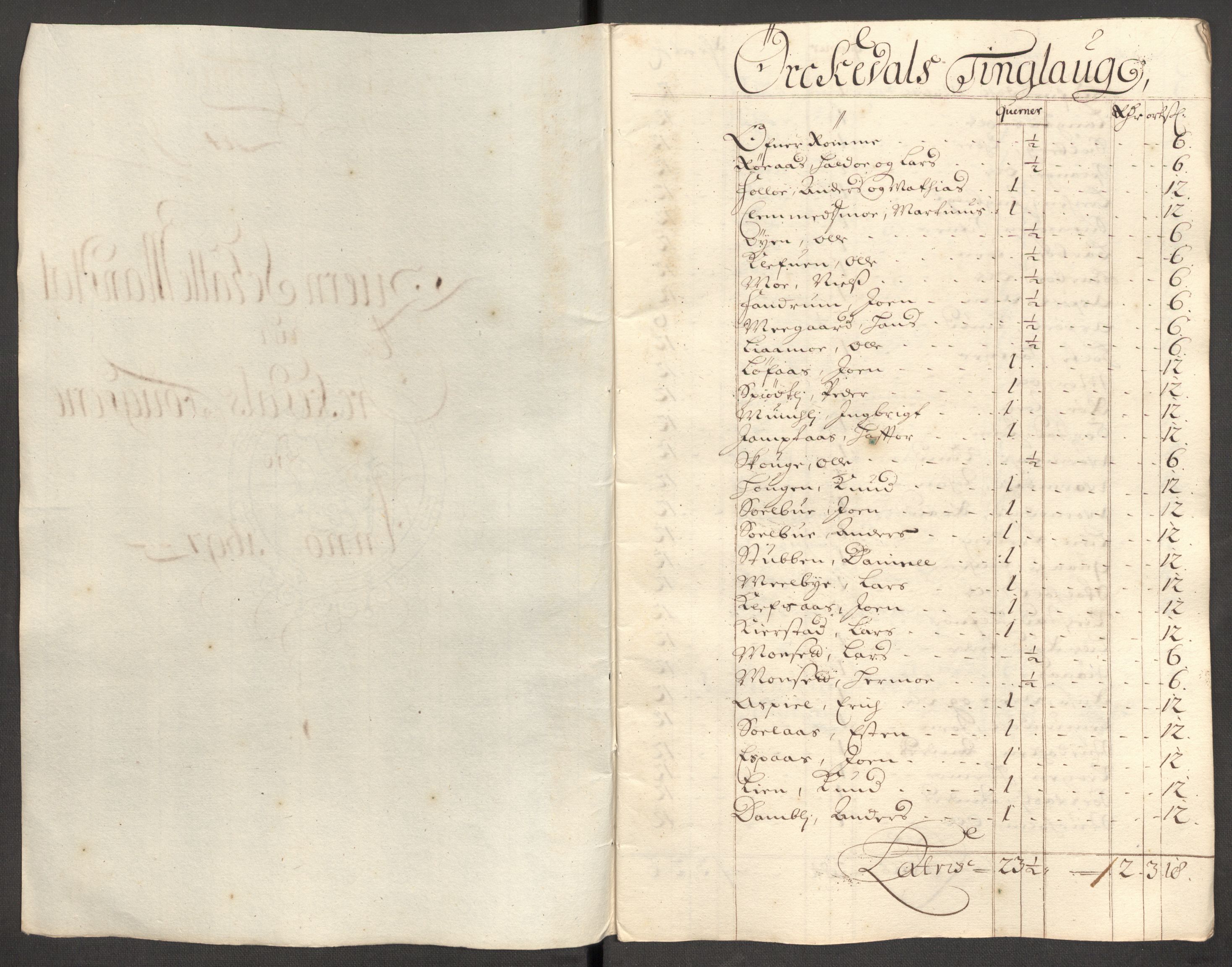 Rentekammeret inntil 1814, Reviderte regnskaper, Fogderegnskap, RA/EA-4092/R60/L3947: Fogderegnskap Orkdal og Gauldal, 1697, s. 136