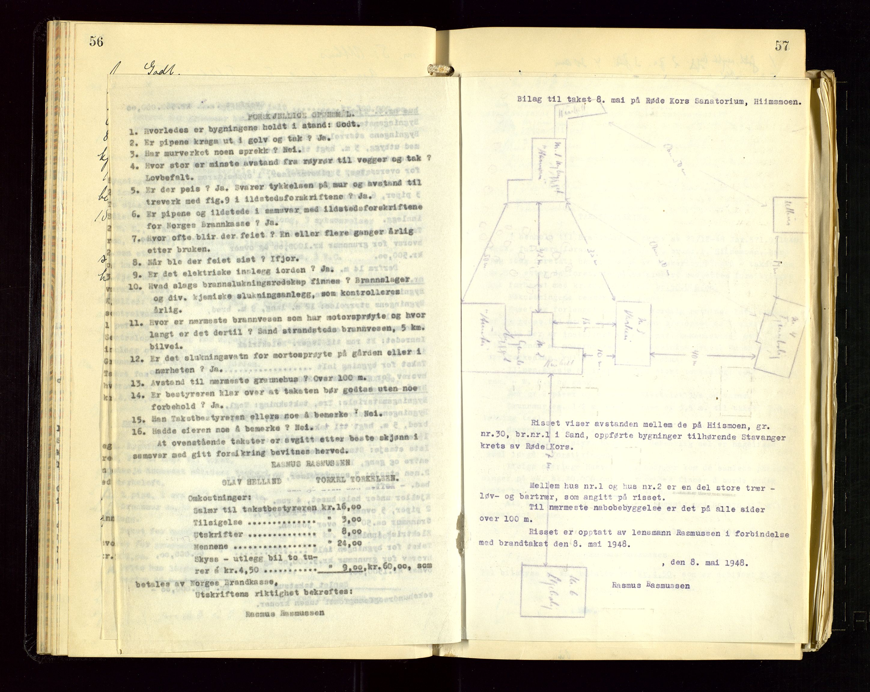 Sand lensmannskontor, SAST/A-100415/Gob/L0004: Branntakstprotokoll, 1937-1955, s. 56-57