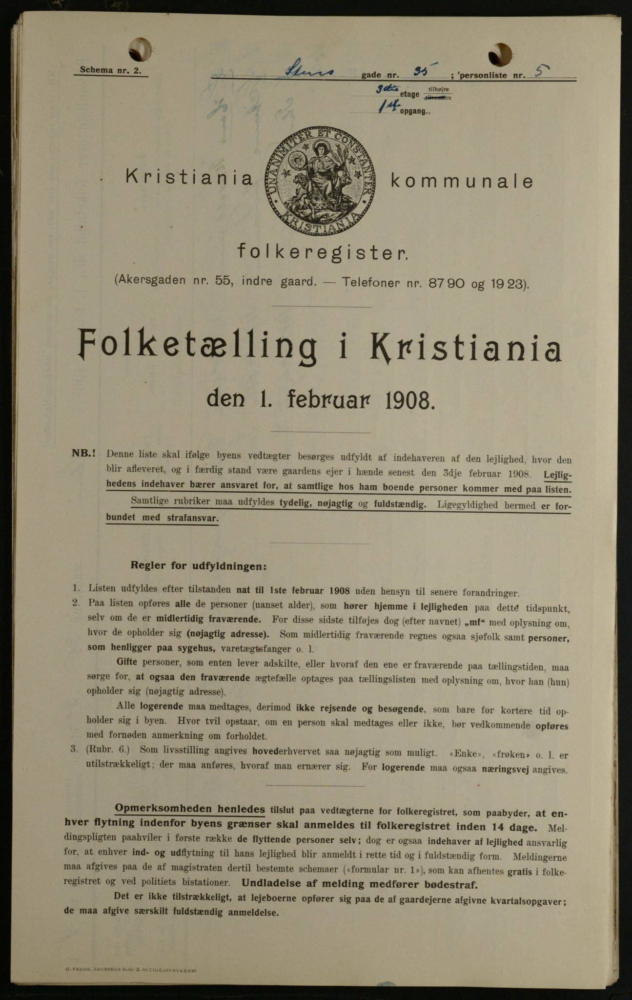 OBA, Kommunal folketelling 1.2.1908 for Kristiania kjøpstad, 1908, s. 91936