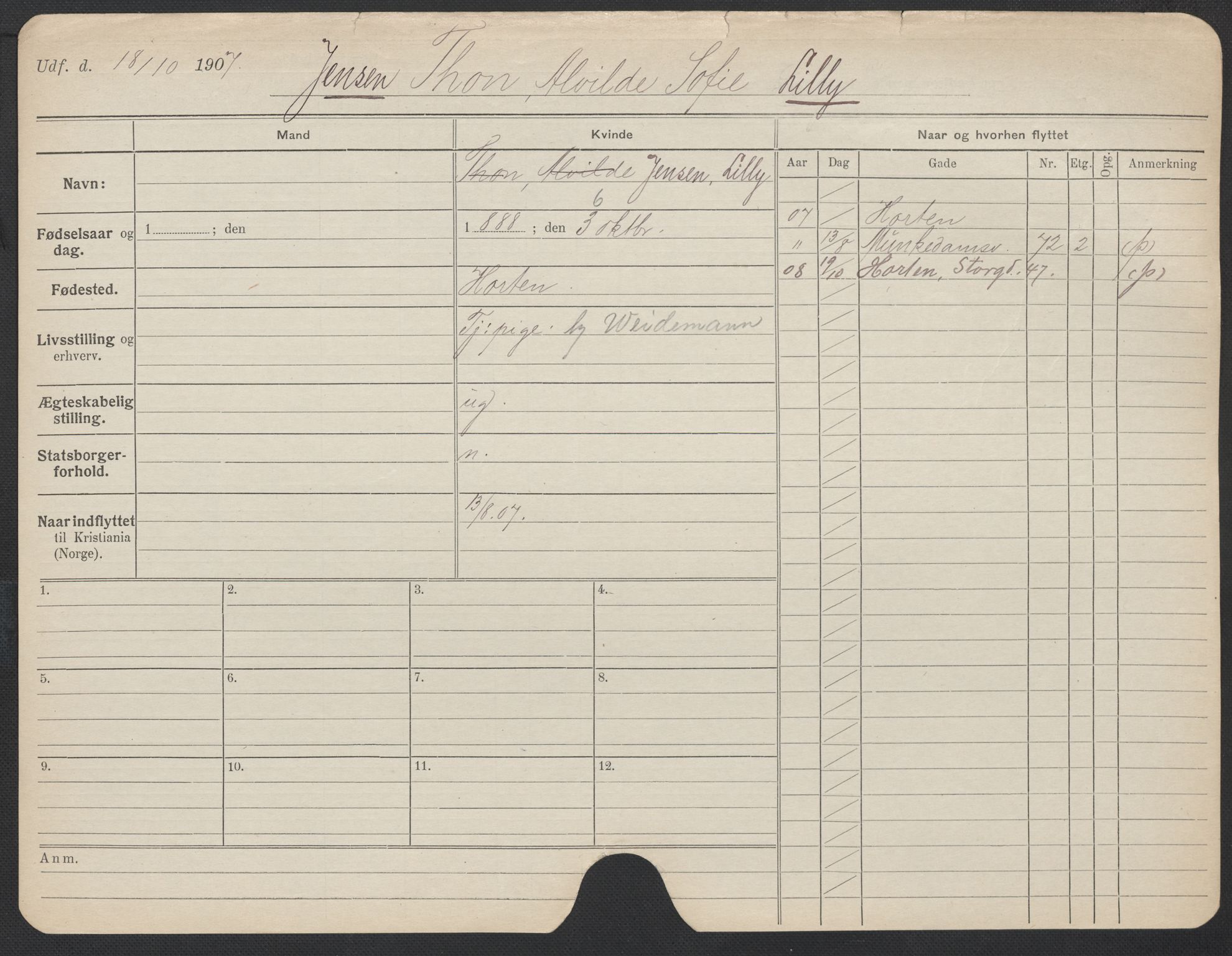 Oslo folkeregister, Registerkort, AV/SAO-A-11715/F/Fa/Fac/L0017: Kvinner, 1906-1914, s. 477a