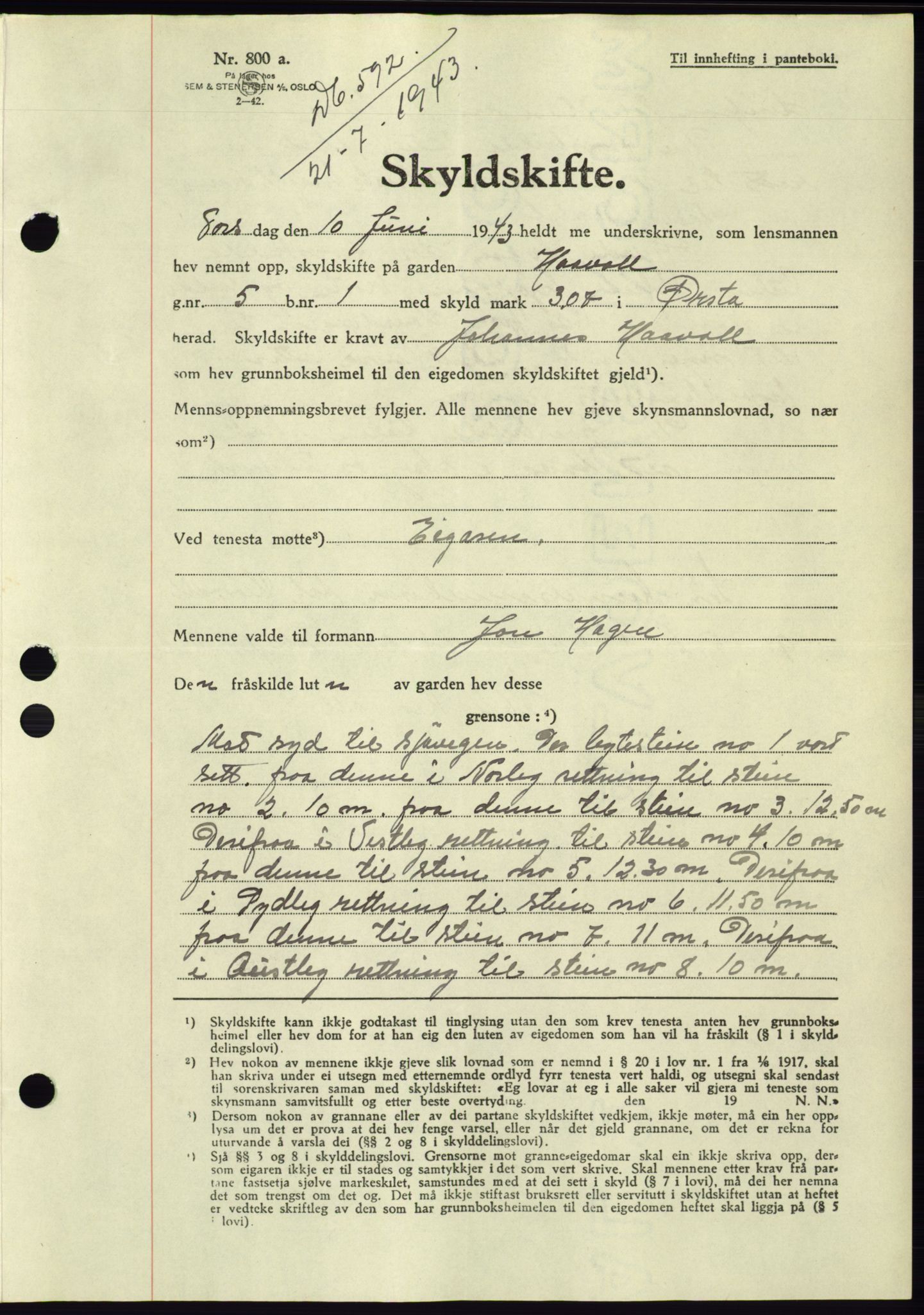 Søre Sunnmøre sorenskriveri, SAT/A-4122/1/2/2C/L0075: Pantebok nr. 1A, 1943-1943, Dagboknr: 592/1943