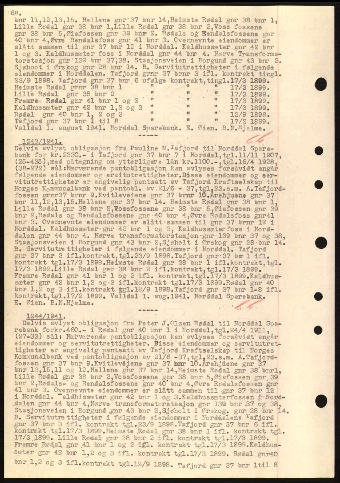 Nordre Sunnmøre sorenskriveri, SAT/A-0006/1/2/2C/2Ca: Pantebok nr. B1-6, 1938-1942, Dagboknr: 1243/1941