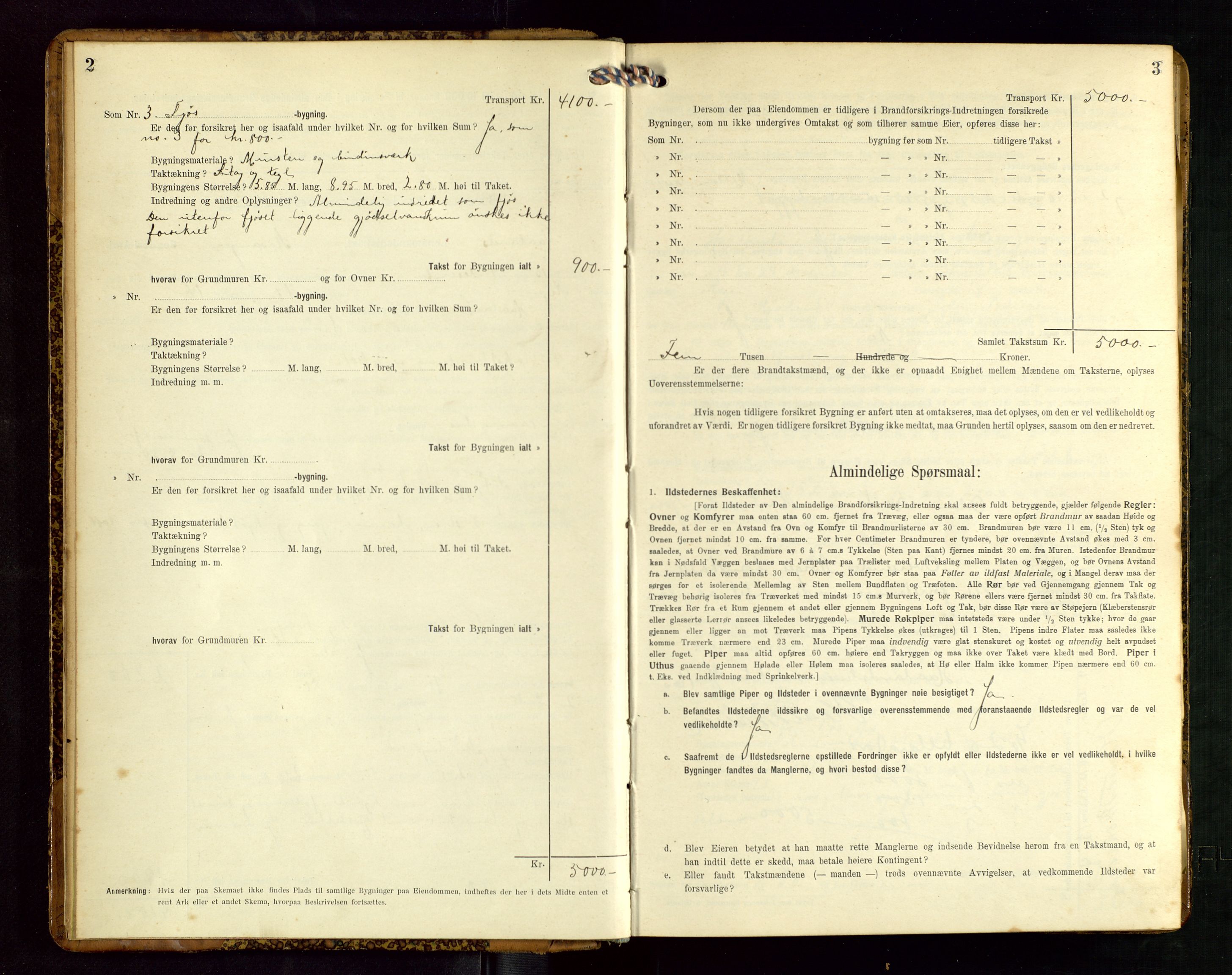 Håland lensmannskontor, AV/SAST-A-100100/Gob/L0005: Branntakstprotokoll - skjematakst. Register i boken., 1915-1917, s. 2-3