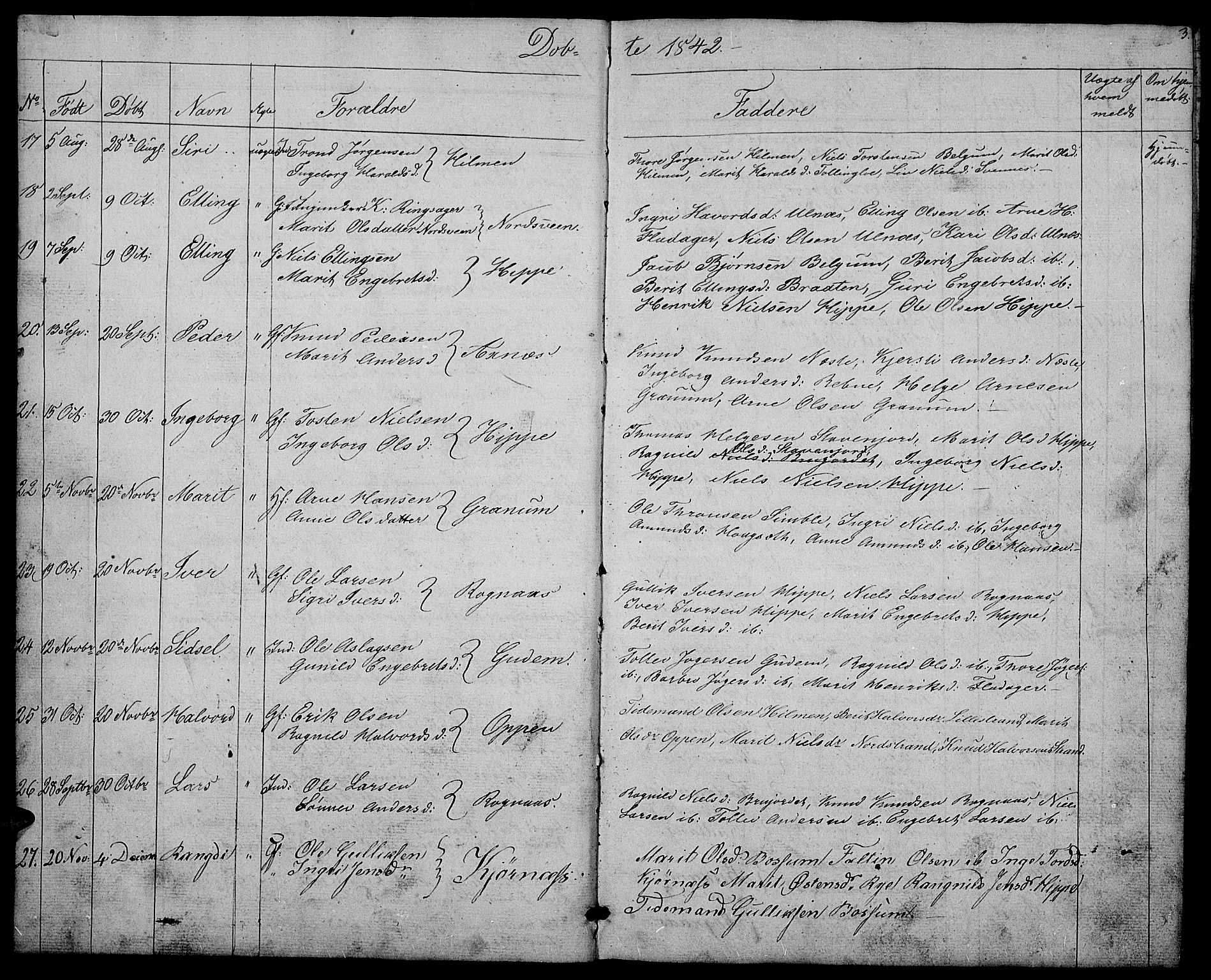 Nord-Aurdal prestekontor, AV/SAH-PREST-132/H/Ha/Hab/L0004: Klokkerbok nr. 4, 1842-1882, s. 3