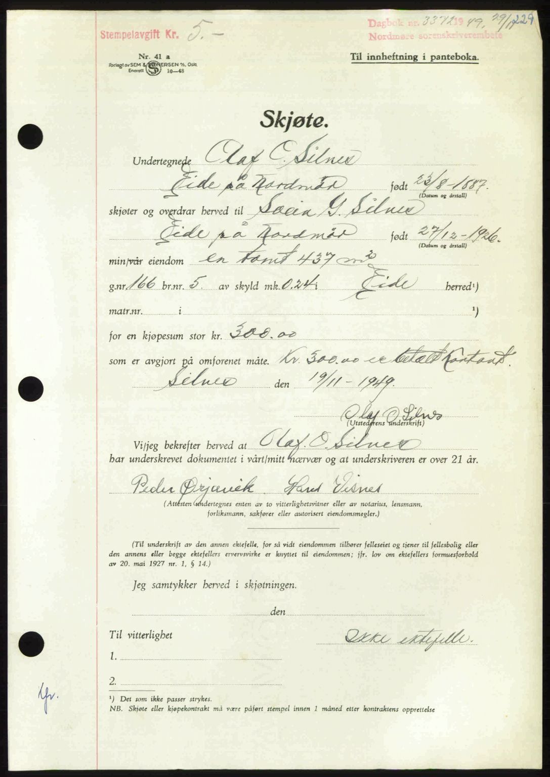 Nordmøre sorenskriveri, AV/SAT-A-4132/1/2/2Ca: Pantebok nr. A113, 1949-1950, Dagboknr: 3372/1949