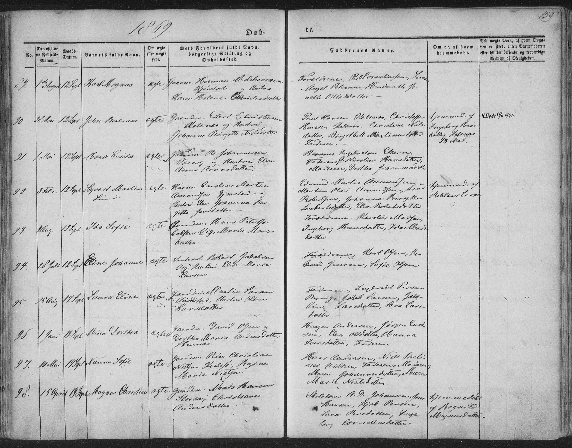 Ministerialprotokoller, klokkerbøker og fødselsregistre - Nordland, AV/SAT-A-1459/888/L1241: Ministerialbok nr. 888A07, 1849-1869, s. 159