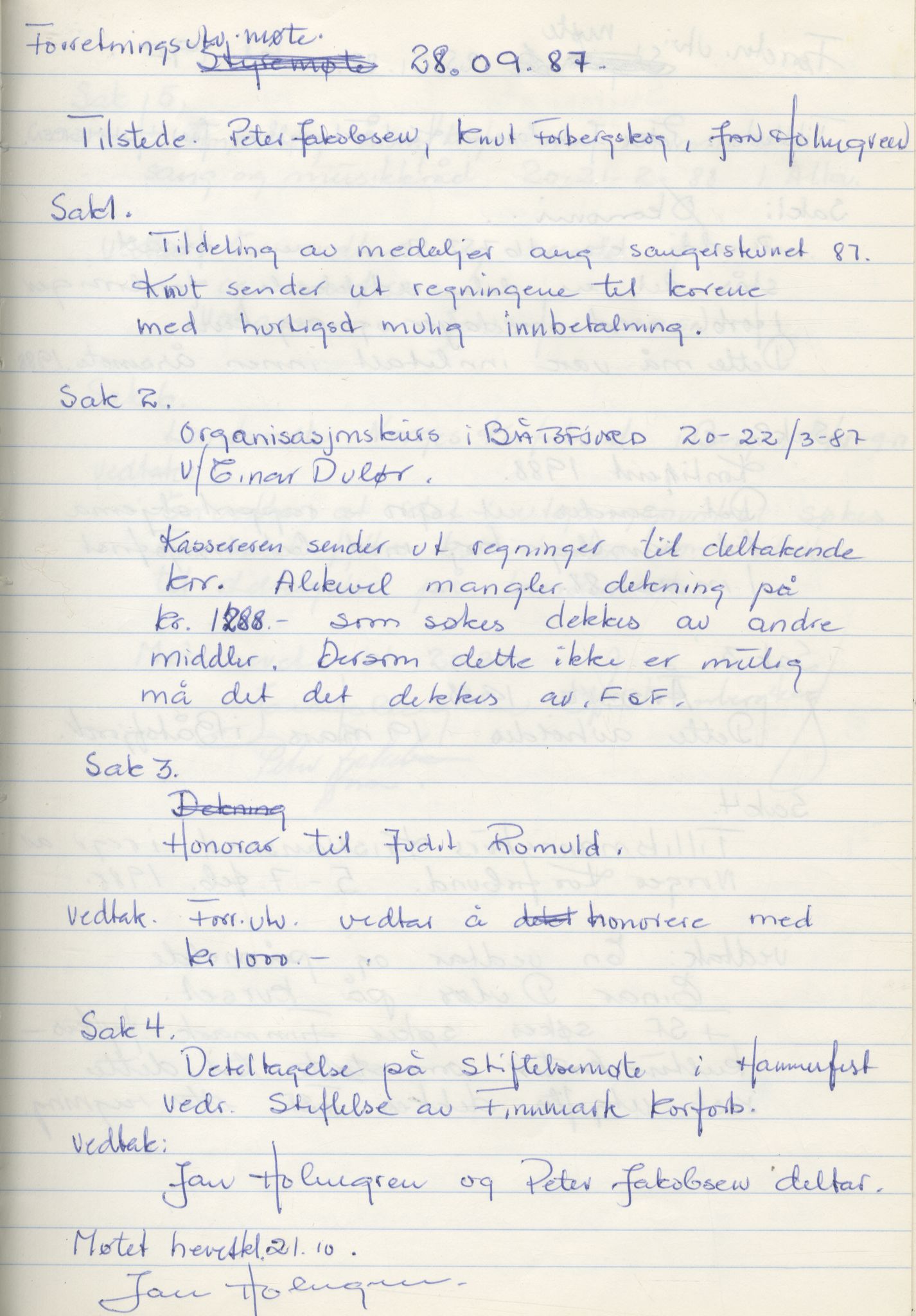 Finnmark Sangerforbund, FMFB/A-1050/A/L0012: Møteprotokoll, 1982-1993