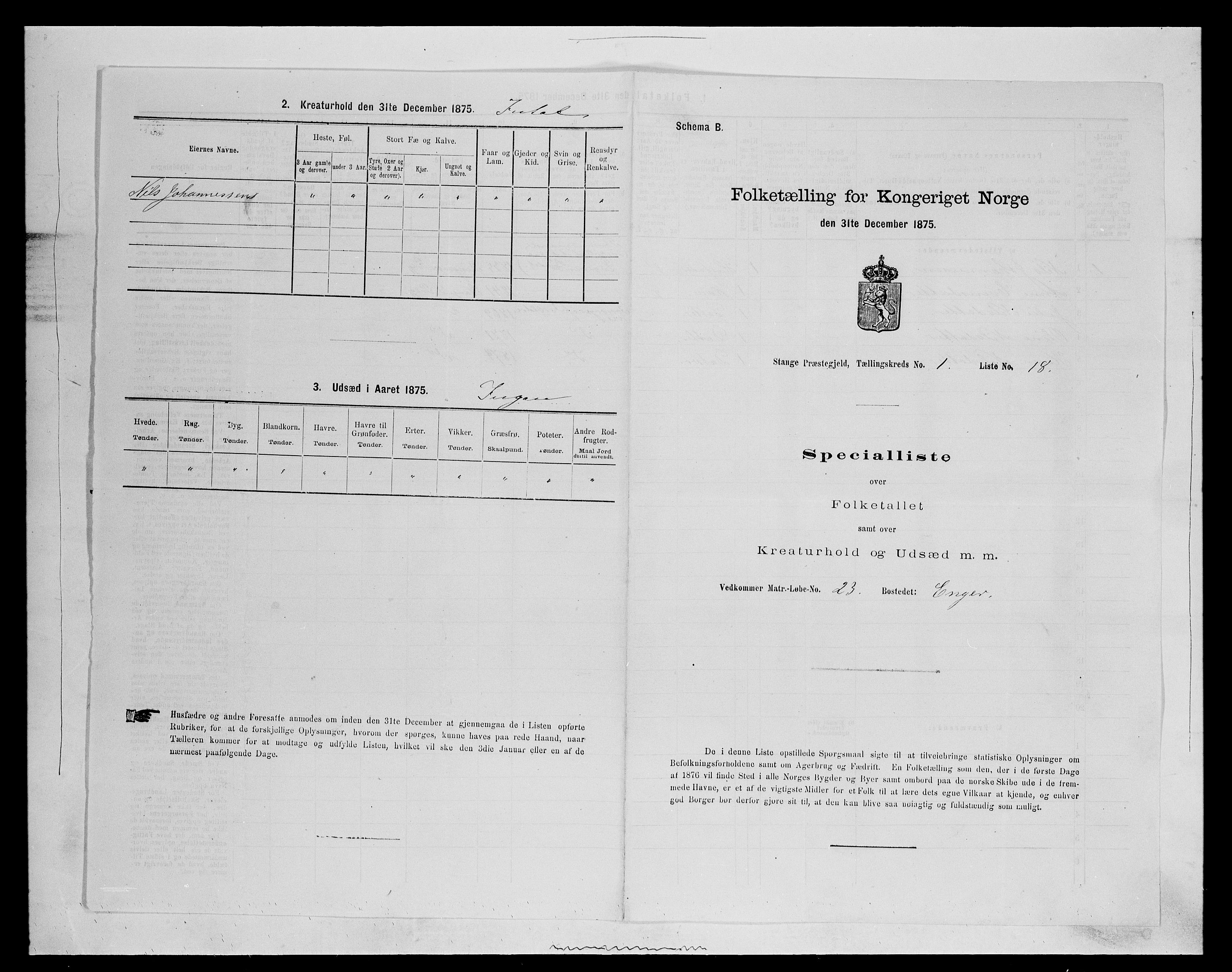 SAH, Folketelling 1875 for 0417P Stange prestegjeld, 1875, s. 136