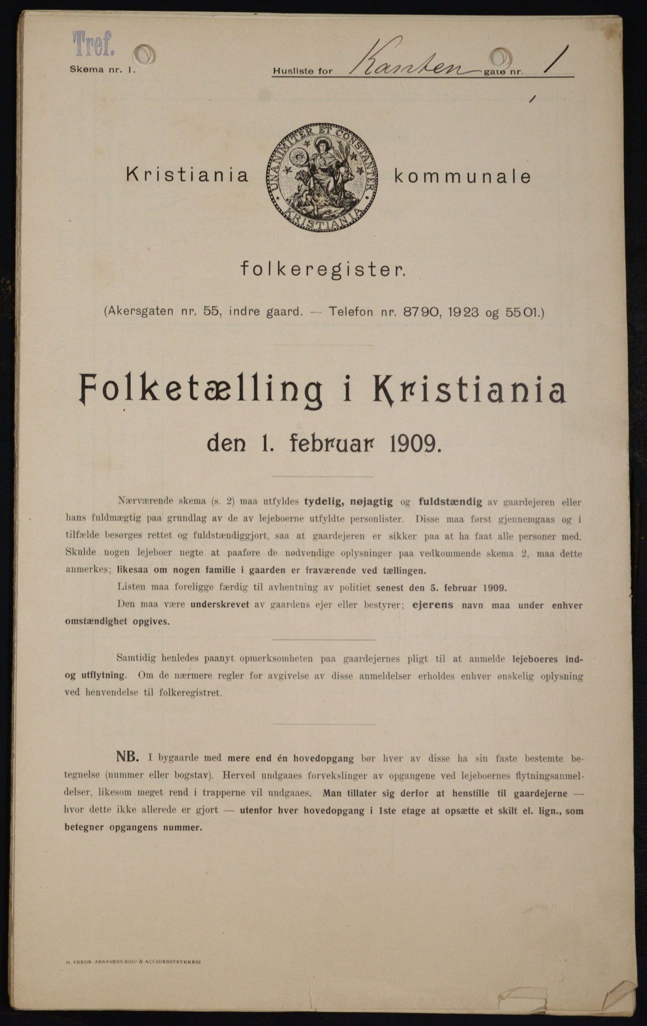 OBA, Kommunal folketelling 1.2.1909 for Kristiania kjøpstad, 1909, s. 43952