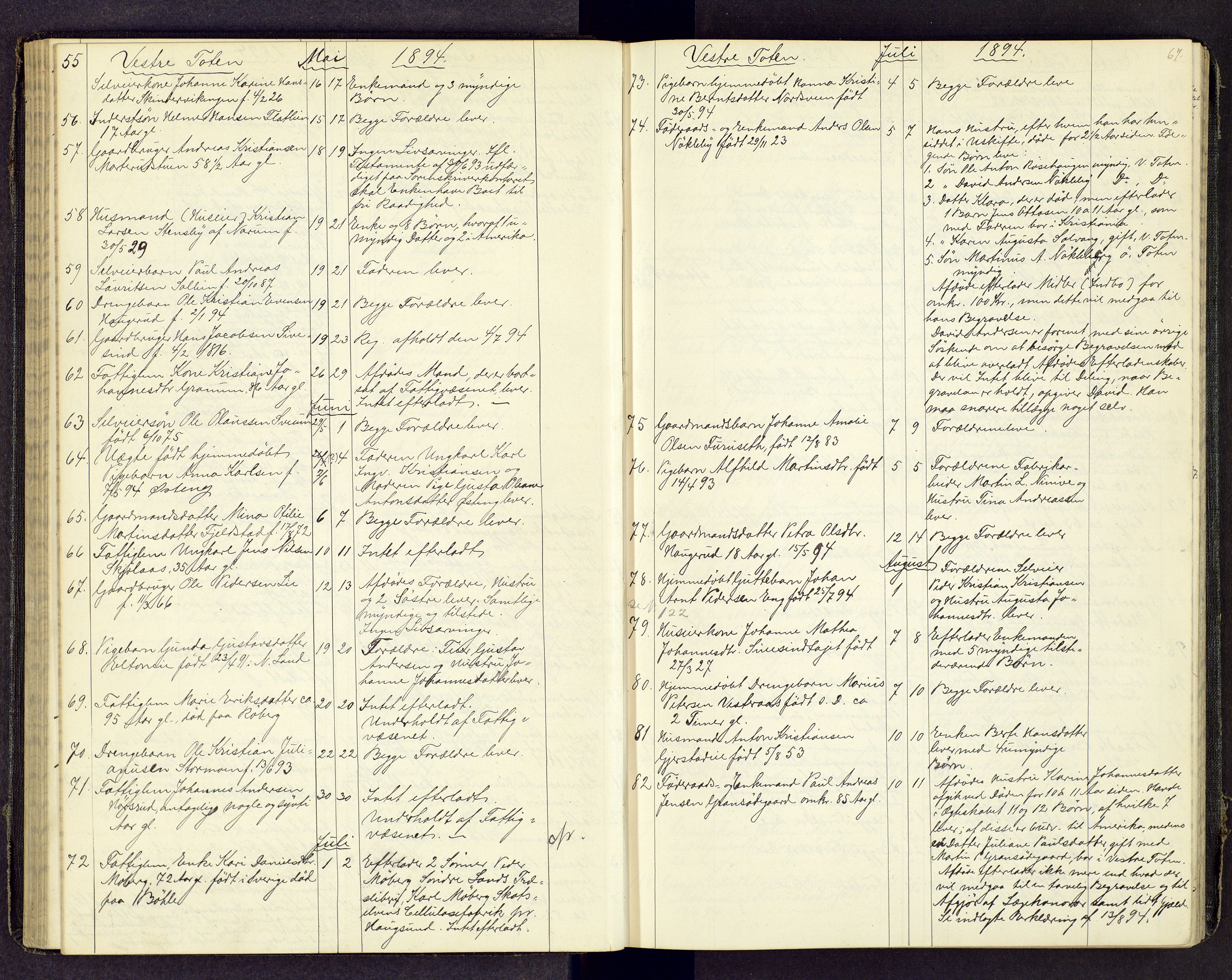 Toten tingrett, AV/SAH-TING-006/J/Jl/L0003: Dødsfallsjournal, 1893-1908, s. 66b-67a