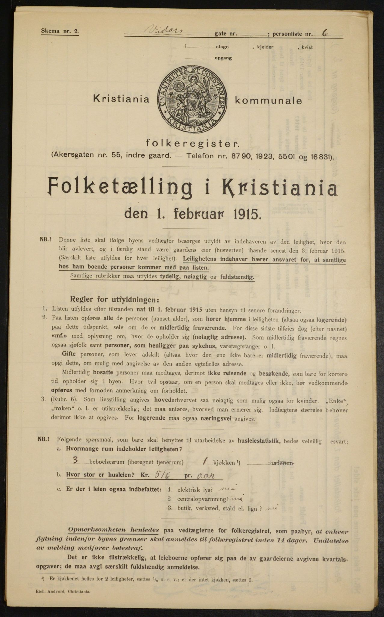 OBA, Kommunal folketelling 1.2.1915 for Kristiania, 1915, s. 124151