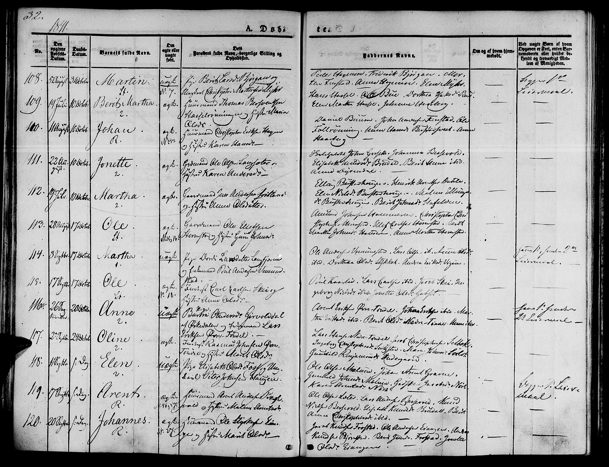 Ministerialprotokoller, klokkerbøker og fødselsregistre - Sør-Trøndelag, SAT/A-1456/646/L0610: Ministerialbok nr. 646A08, 1837-1847, s. 32