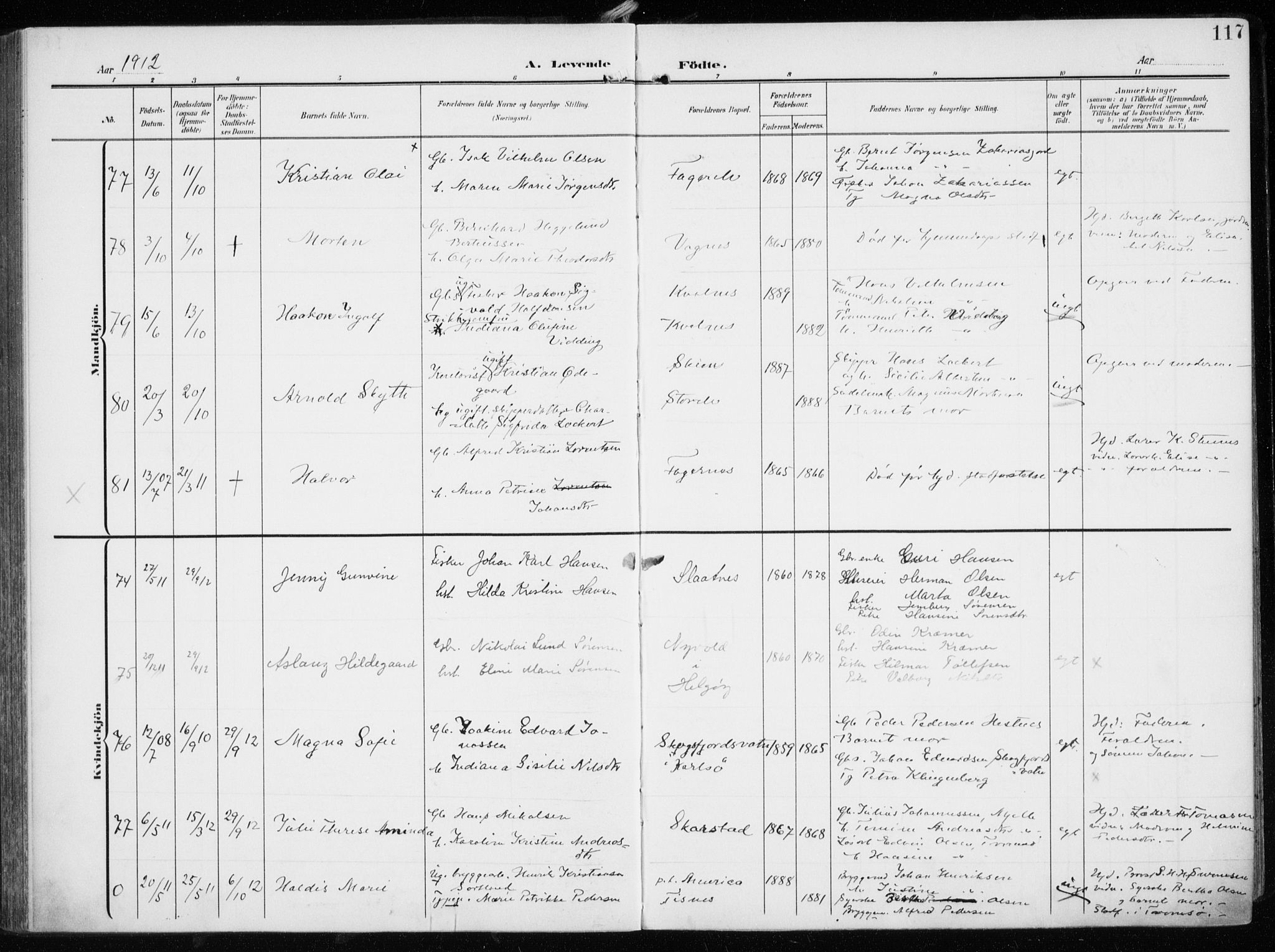 Tromsøysund sokneprestkontor, AV/SATØ-S-1304/G/Ga/L0007kirke: Ministerialbok nr. 7, 1907-1914, s. 117